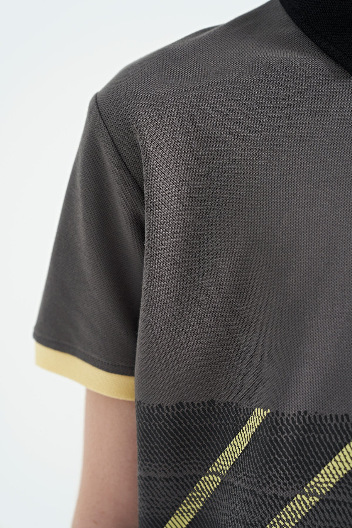 Dark Grey Print Detailed Polo Collar Standard Fit Boys T-Shirt - 11094