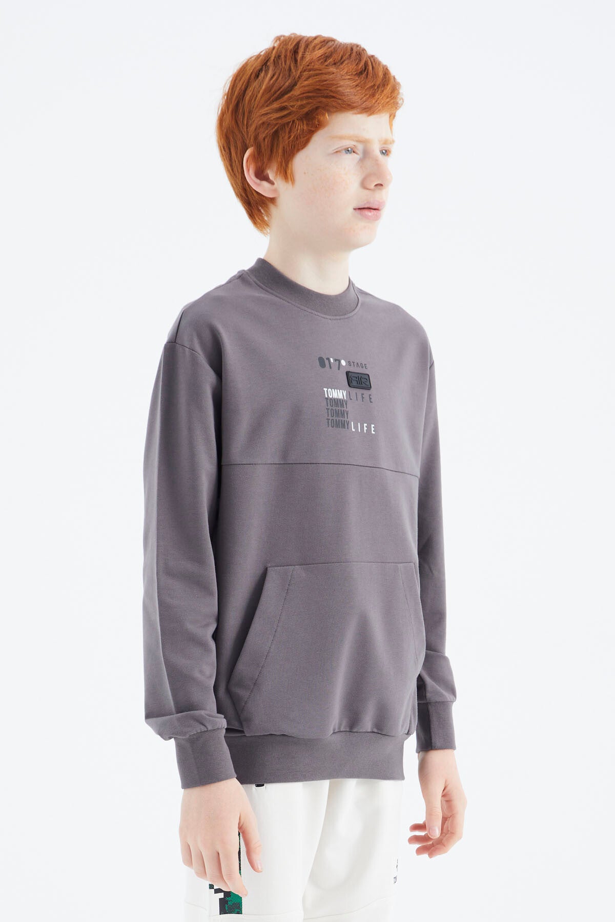 Dark Grey Printed Boys' Sweatshirt - 11175