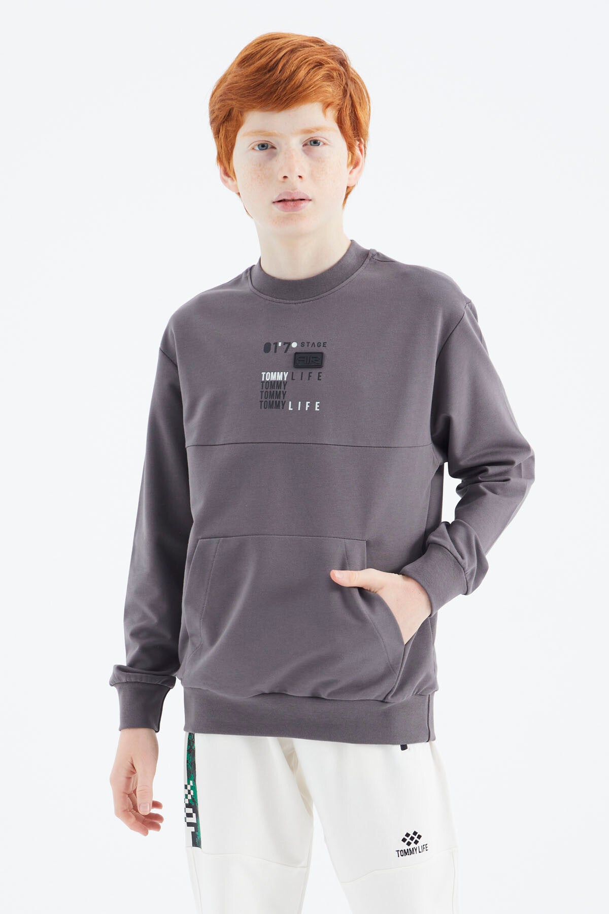 Dark Grey Printed Boys' Sweatshirt - 11175