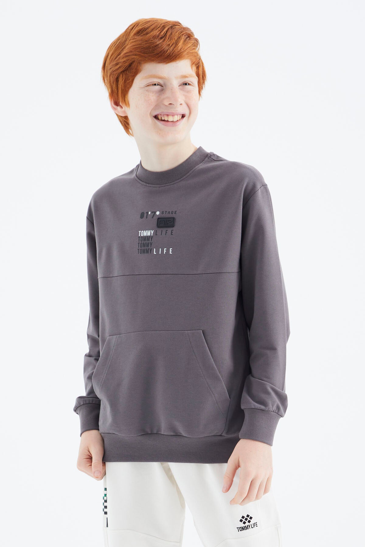 Dark Grey Printed Boys' Sweatshirt - 11175