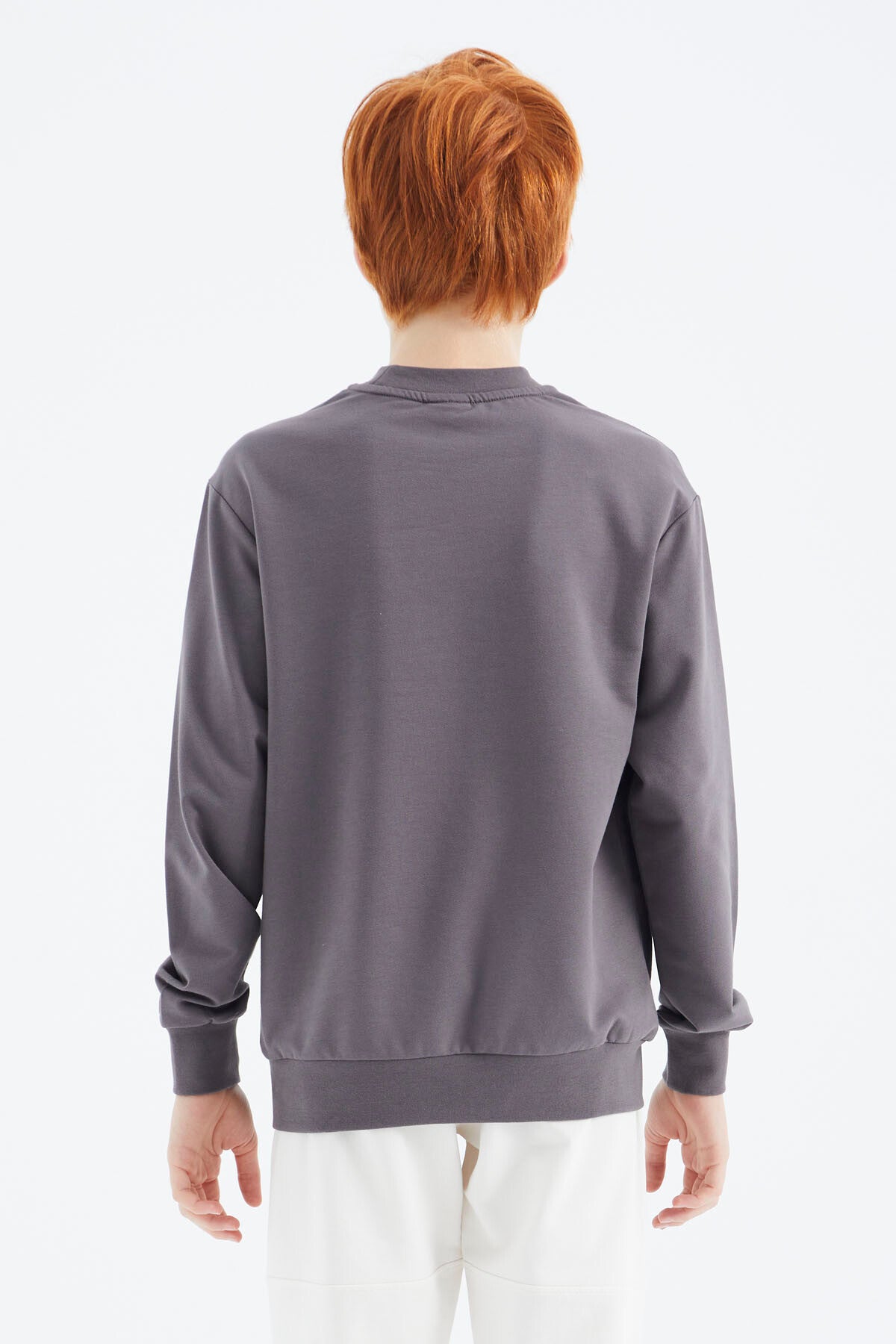 Dark Grey Printed Boys' Sweatshirt - 11175