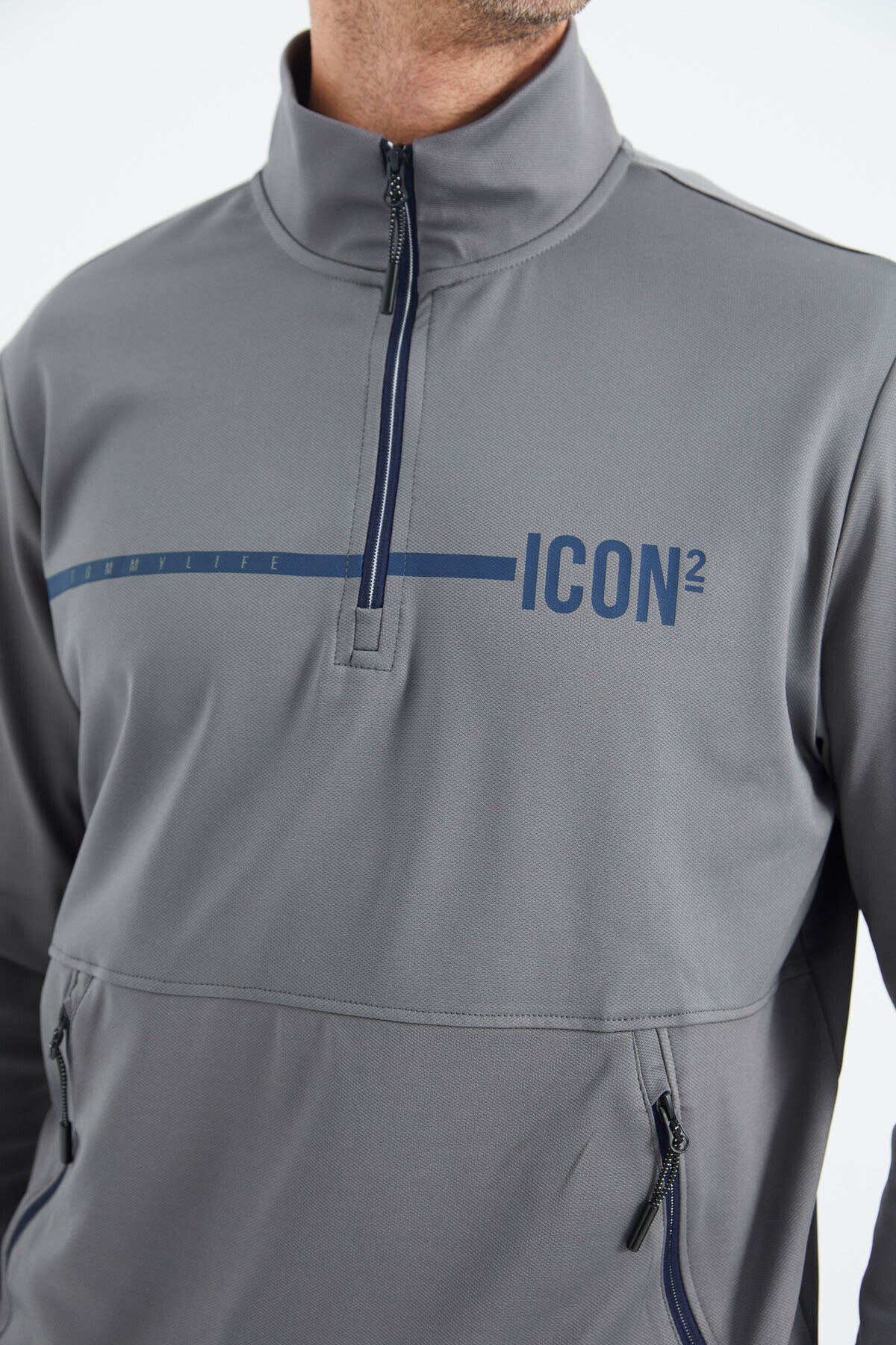 Dark Grey Stand Collar Men's Tracksuit Set - 85215