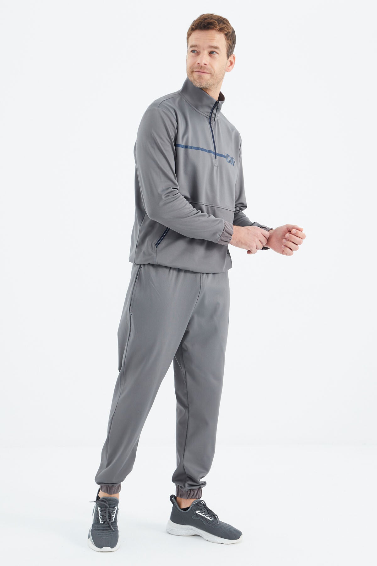 Dark Grey Stand Collar Men's Tracksuit Set - 85215