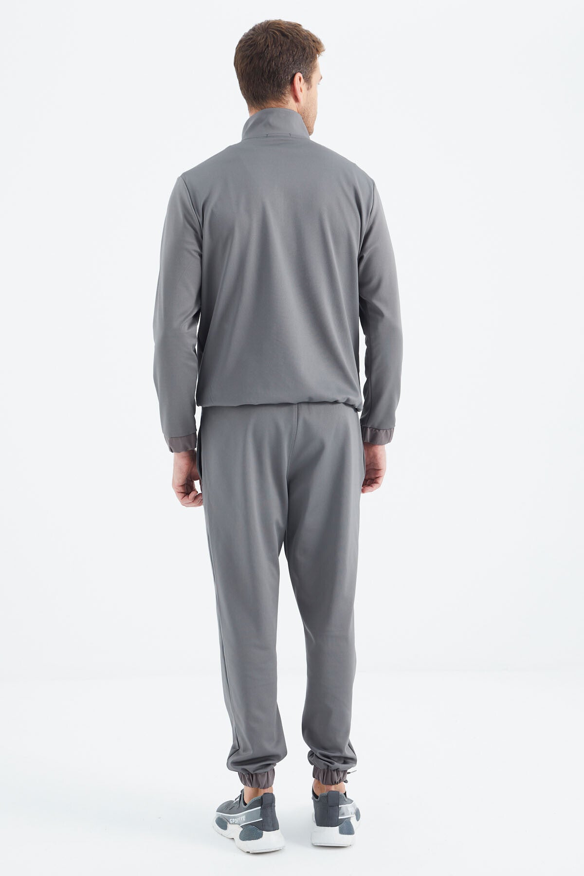 Dark Grey Stand Collar Men's Tracksuit Set - 85215