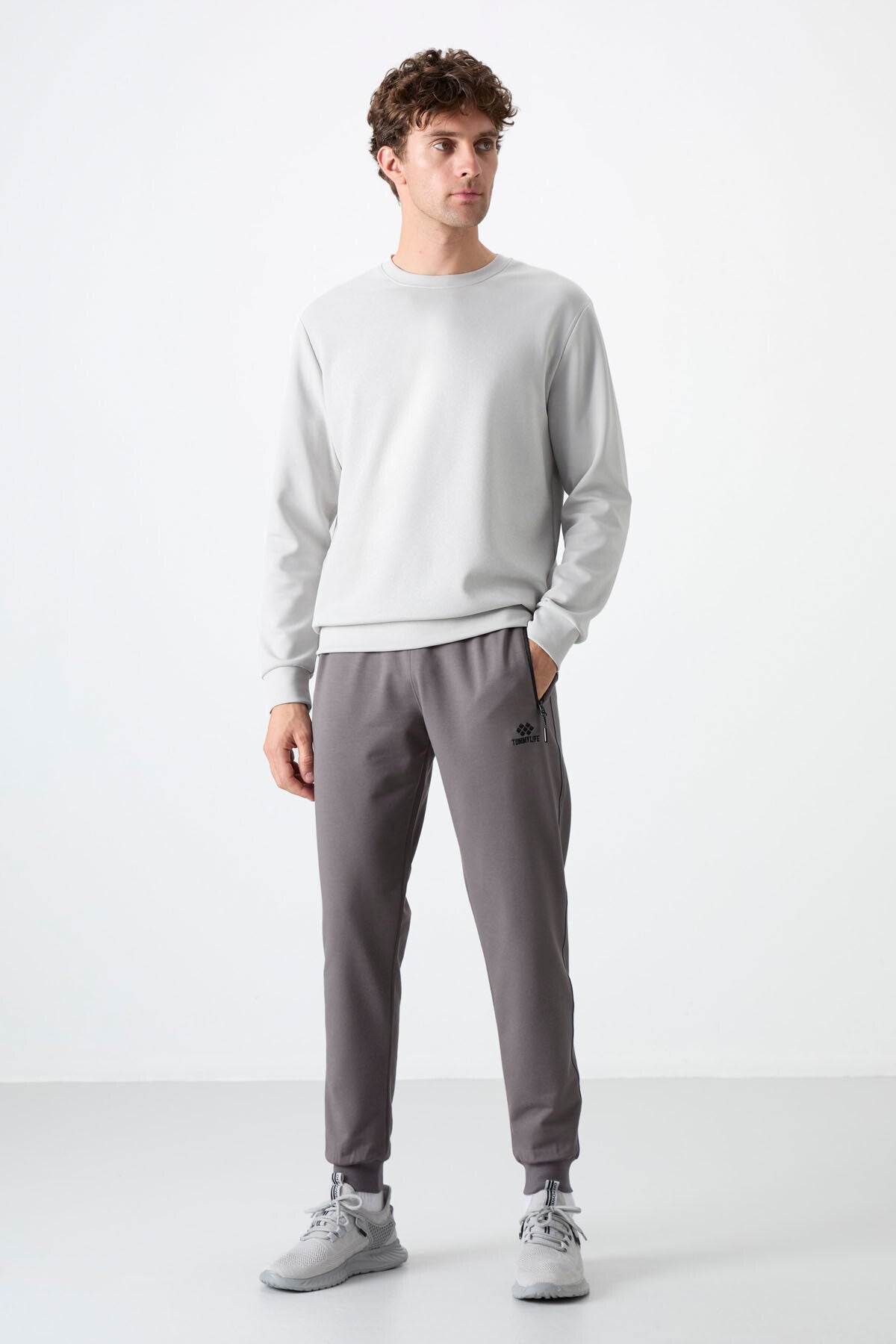 Dark Grey Zippered Pocket Standard Fit Jogger Men's Tracksuit Bottom - 84587