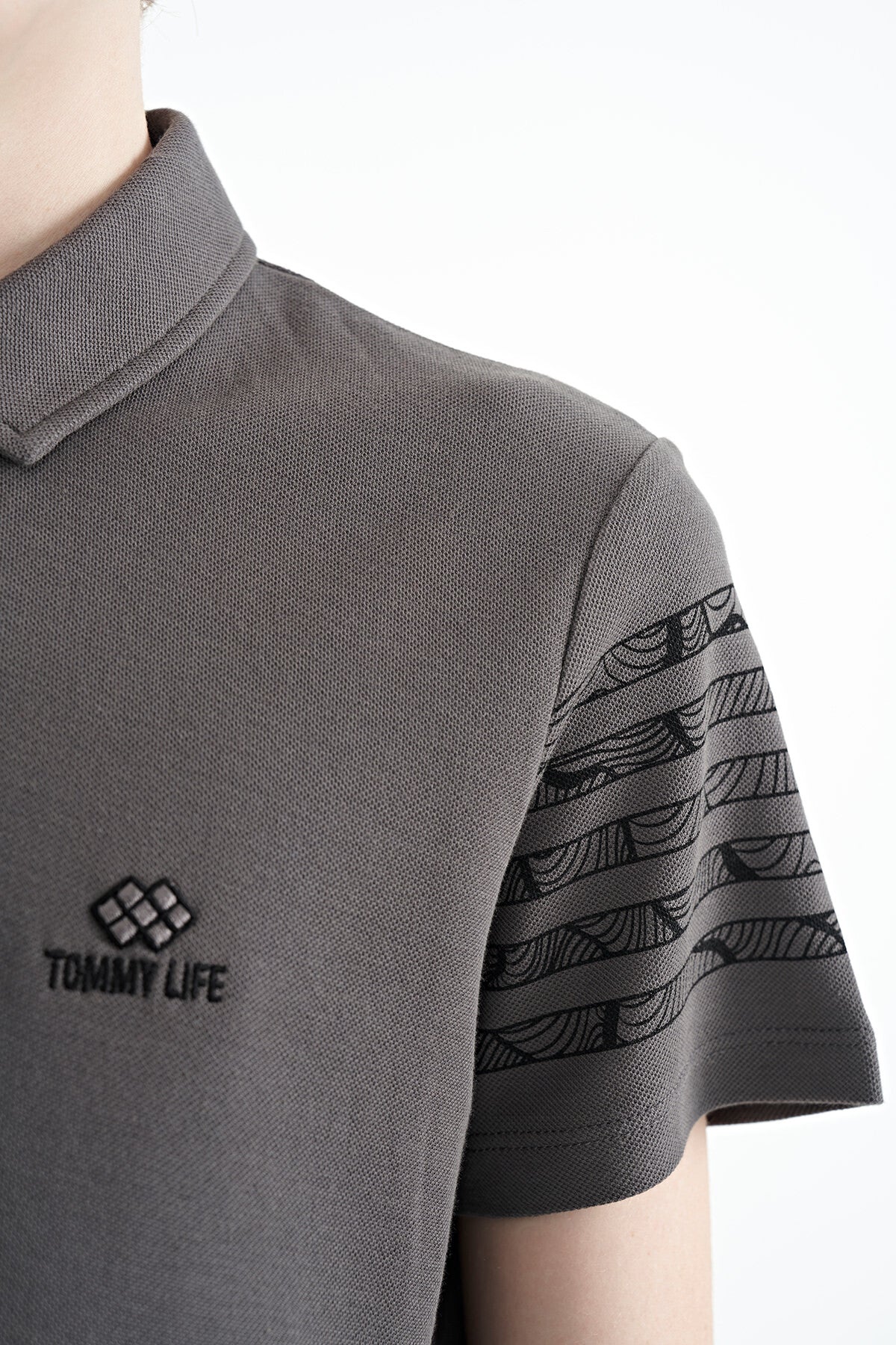 Dark Grey Sleeve Print Detailed Standard Fit Polo Collar Boys T-Shirt - 11093