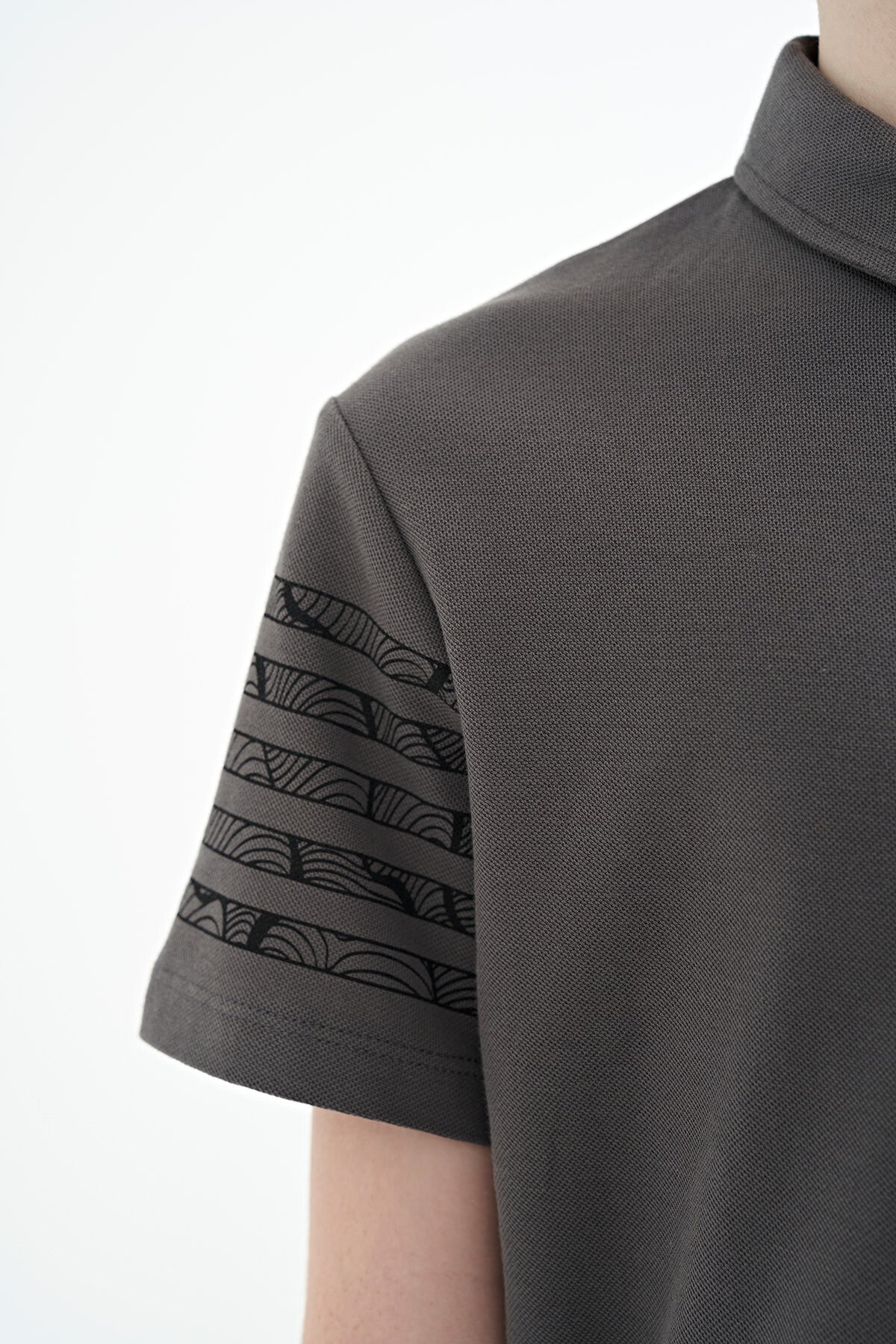 Dark Grey Sleeve Print Detailed Standard Fit Polo Collar Boys T-Shirt - 11093