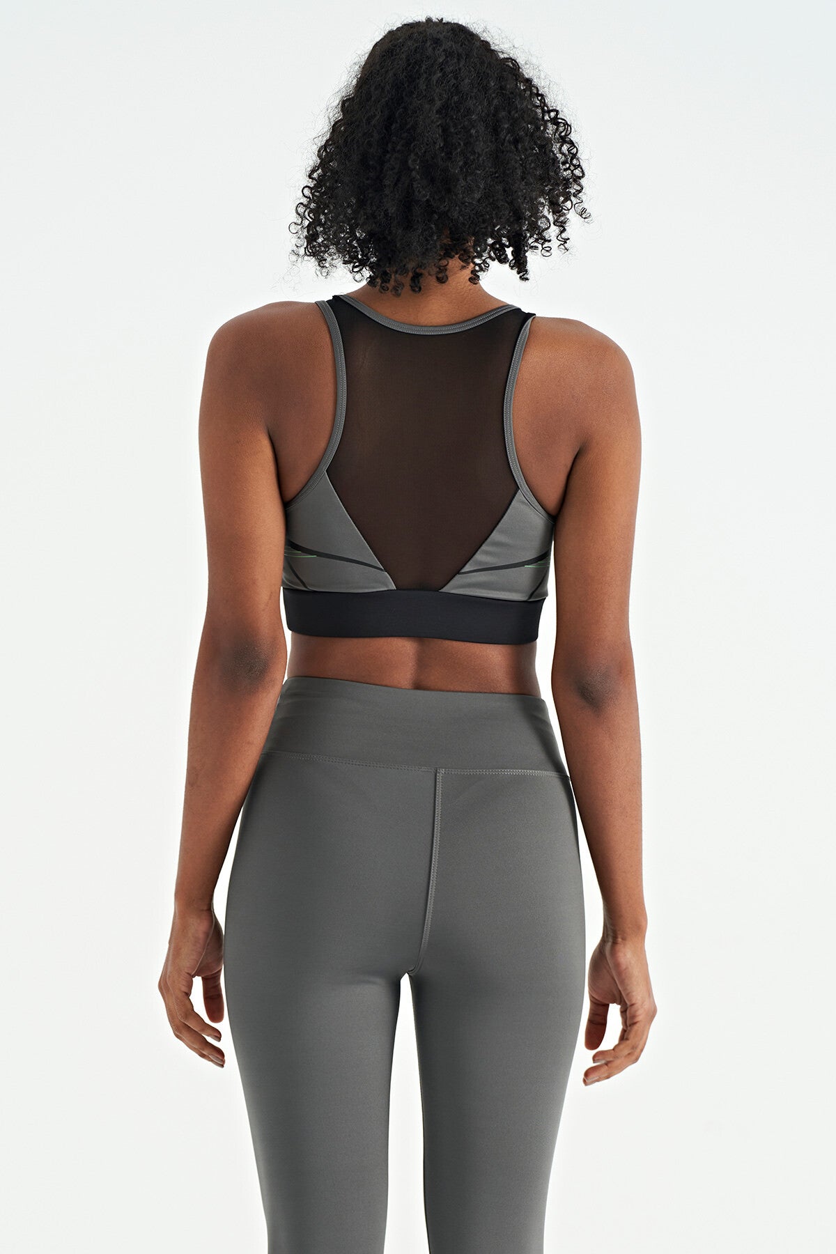 Dark Grey Front Back Print Detailed U Collar Slim Fit Women's Sports Bustier - 97252