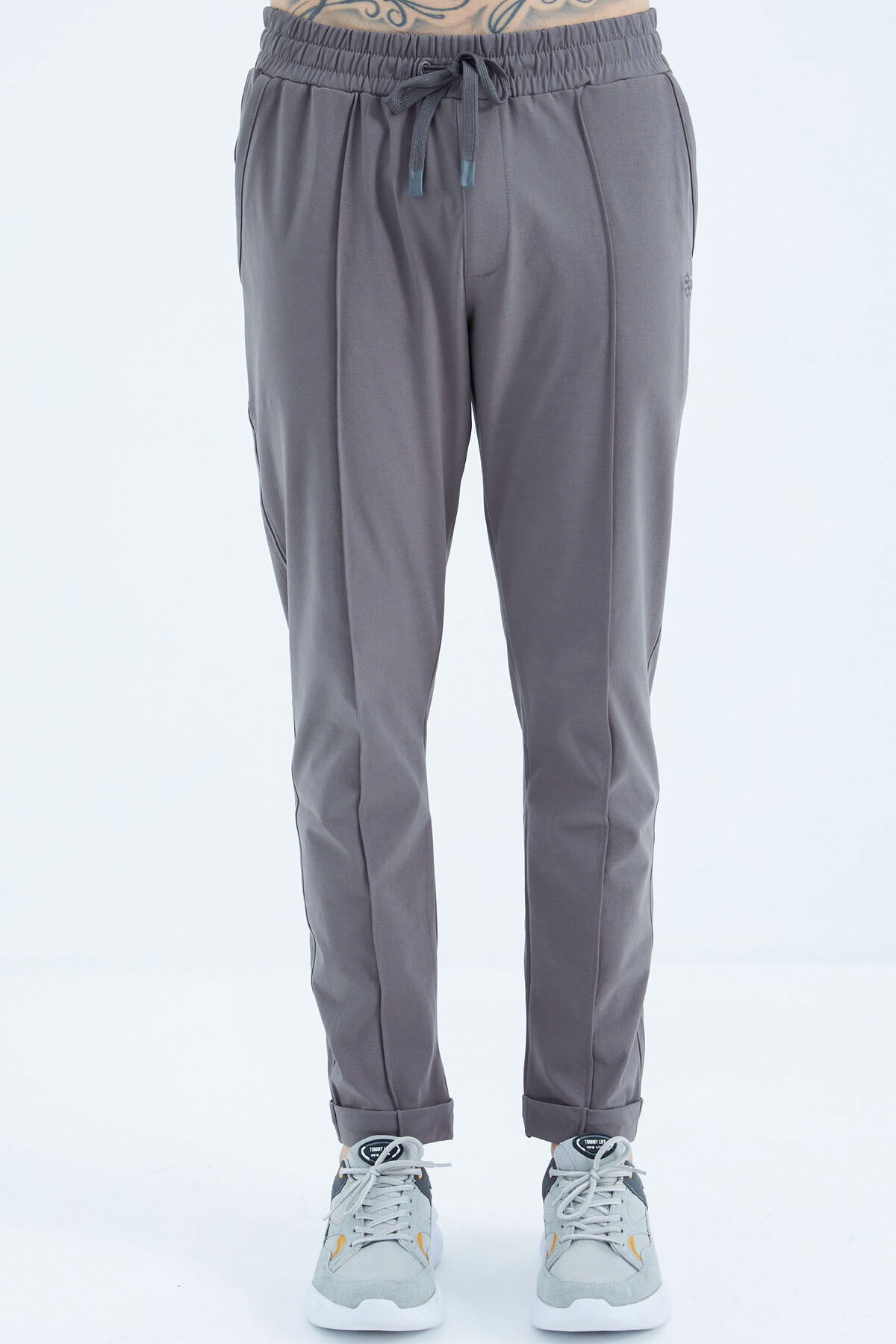 Dark Grey Front Seam Detailed Relax Fit Men's Tracksuit Bottom - 84996