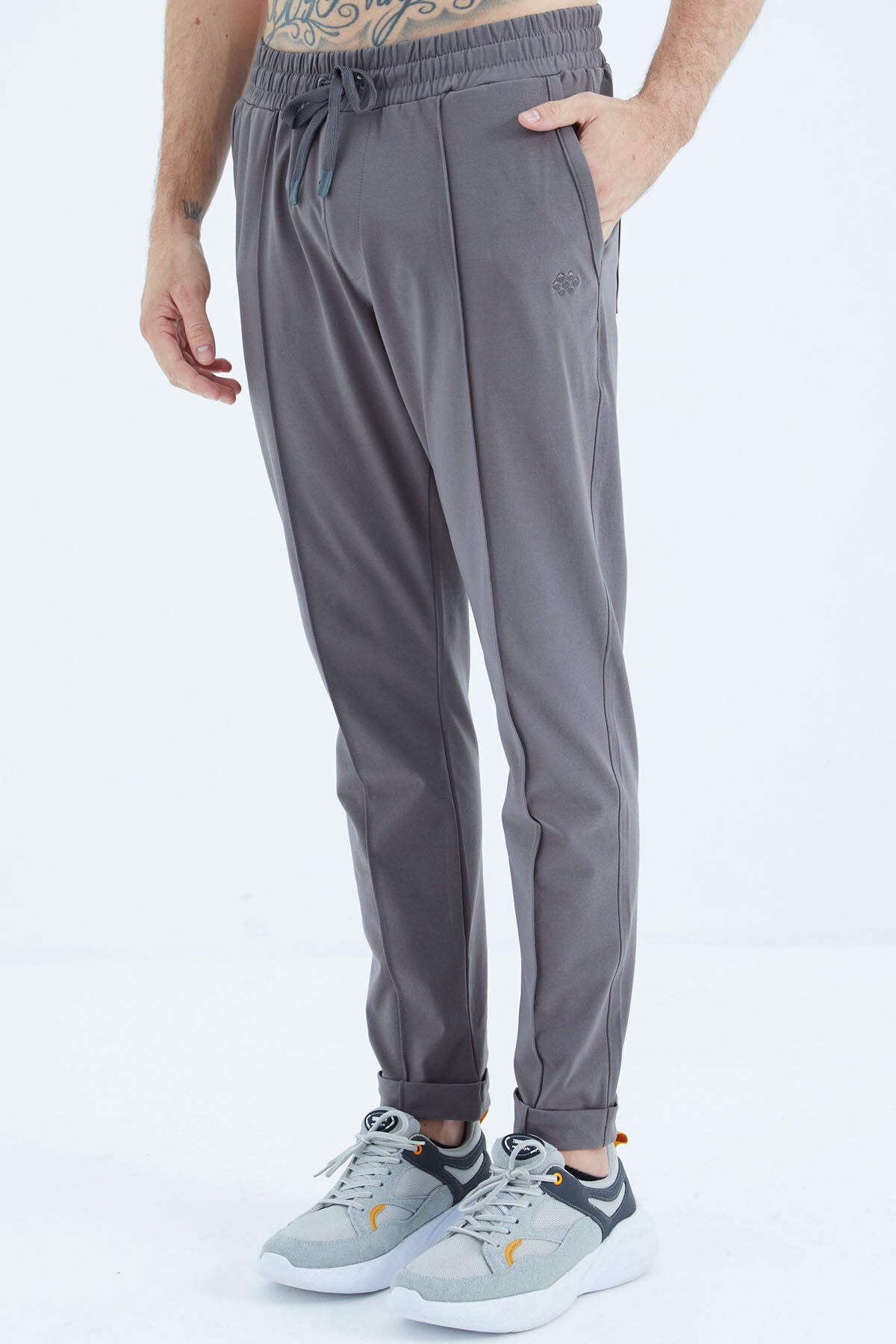 Dark Grey Front Seam Detailed Relax Fit Men's Tracksuit Bottom - 84996