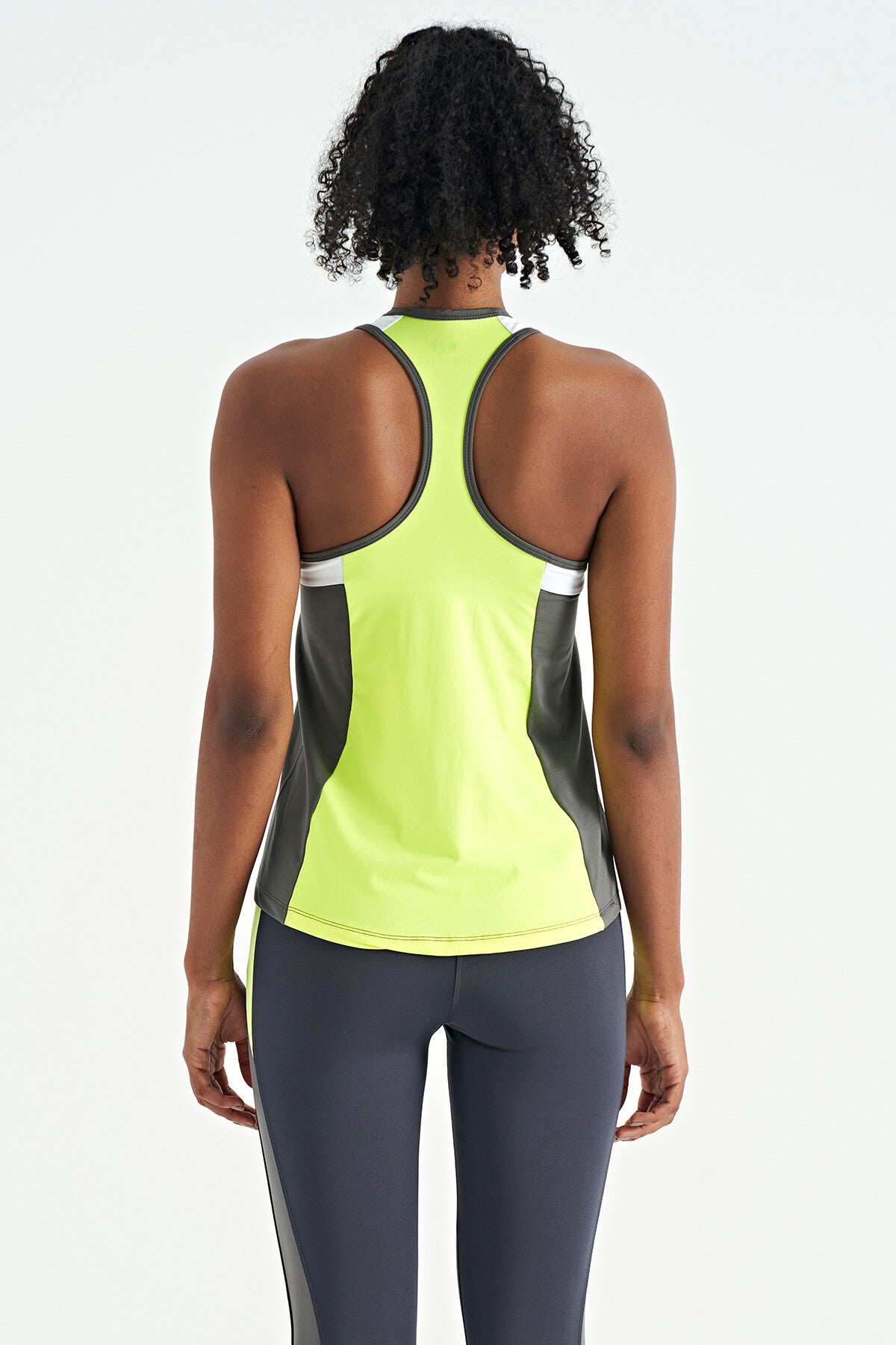 Dark Grey Back Color Detailed Logo Printed Standard Cut Women's Sports Singlet - 97257