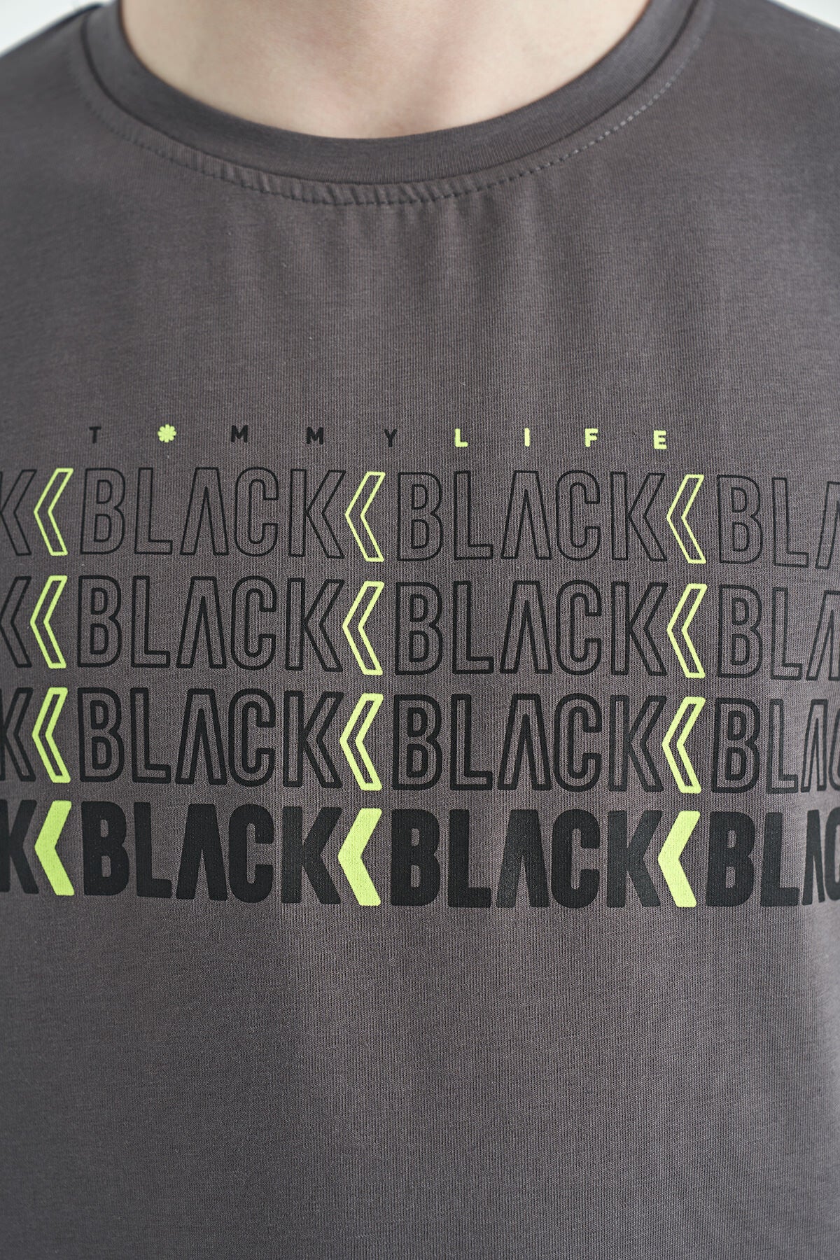 Dark Gray Print O Collar Standard Fit Boys T-Shirt - 11149