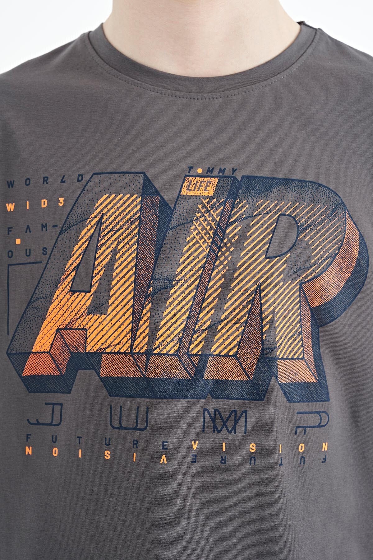Dark Grey Print Standard Fit O Neck Boys T-Shirt - 11098