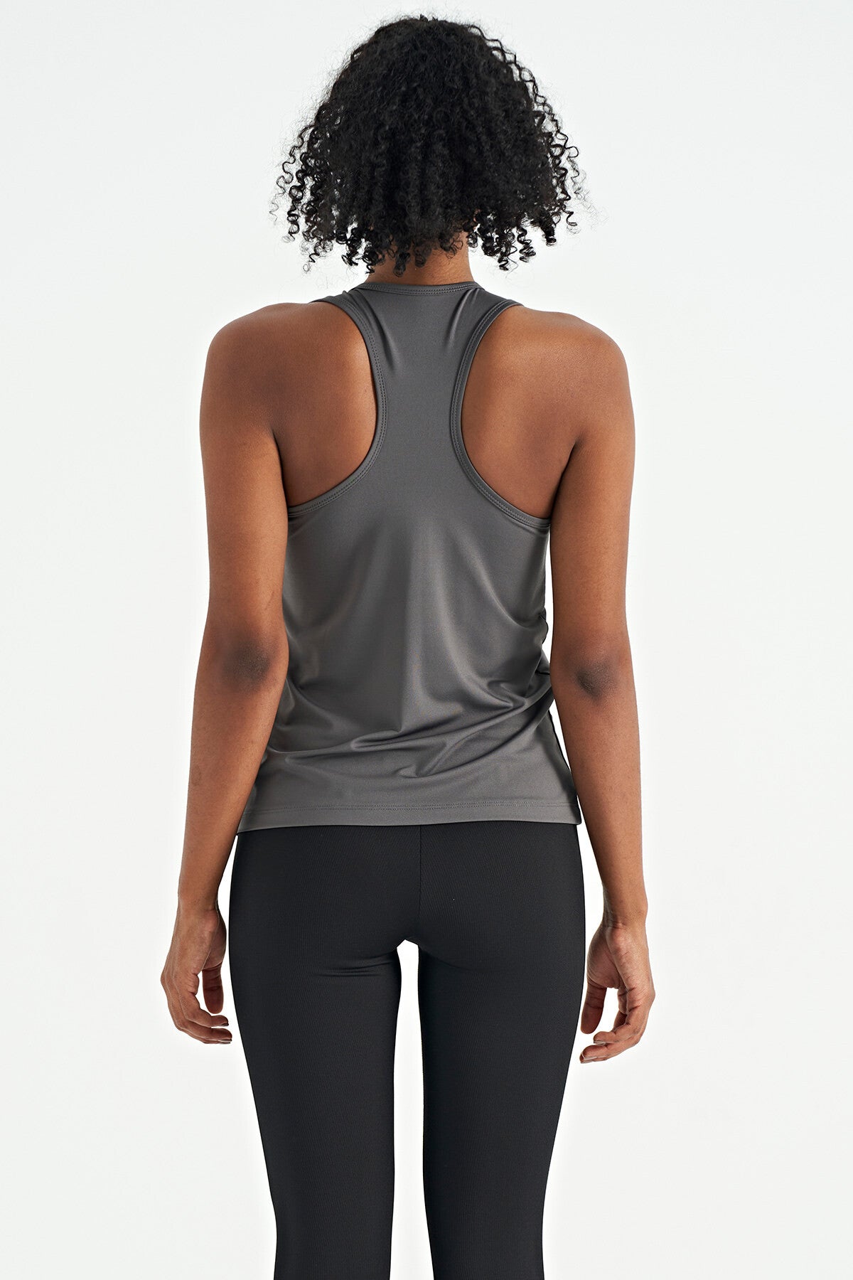 Dark Gray Slit Detailed O Collar Sleeveless Standard Fit Women's Sports Singlet - 97256