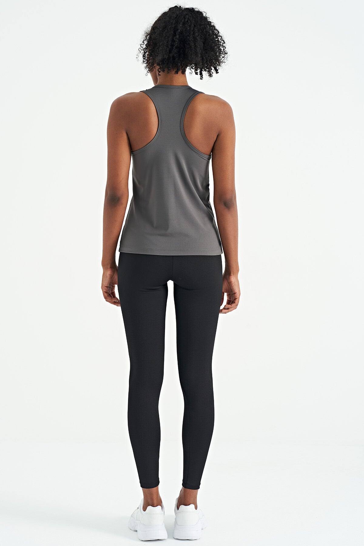 Dark Gray Slit Detailed O Collar Sleeveless Standard Fit Women's Sports Singlet - 97256