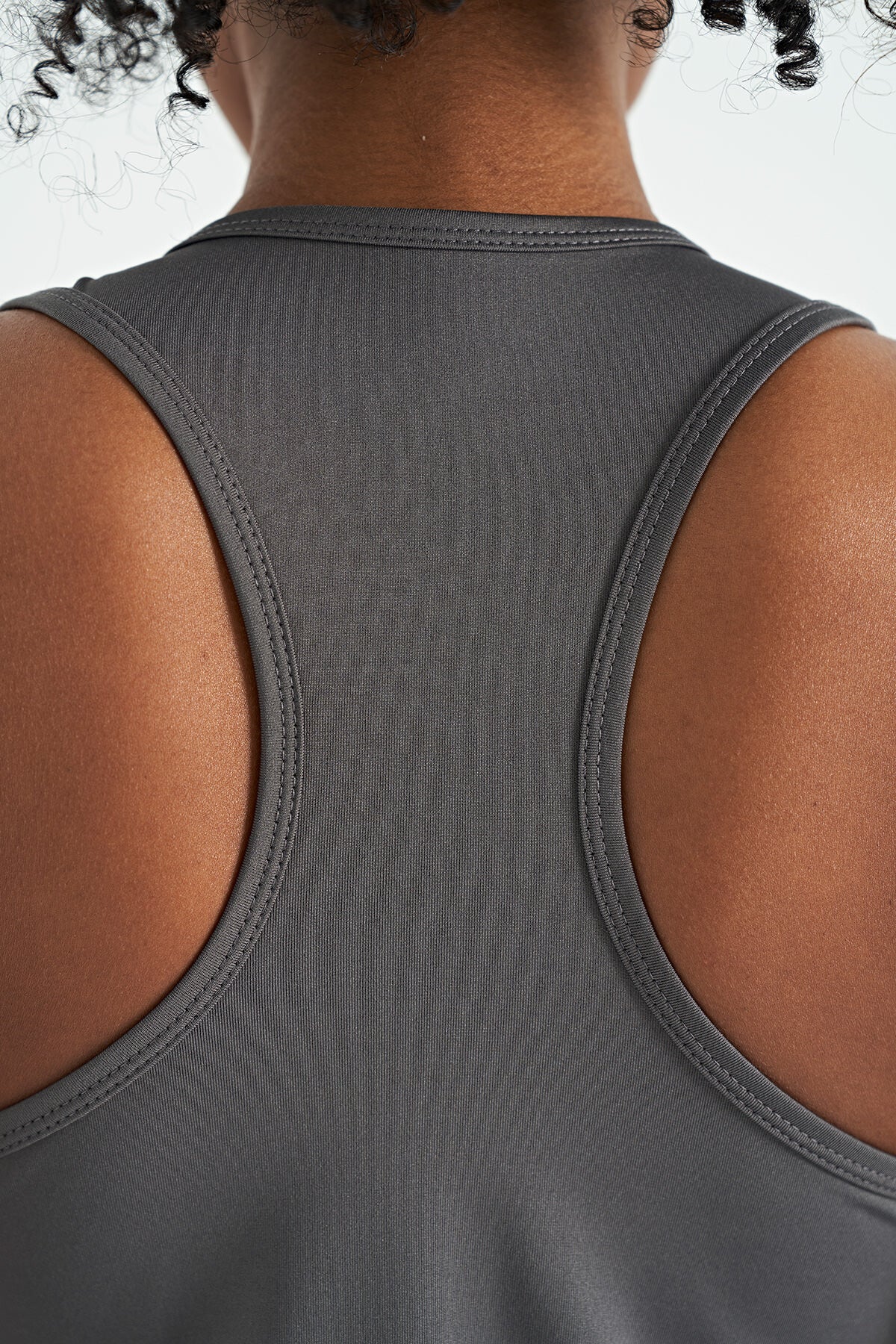 Dark Gray Slit Detailed O Collar Sleeveless Standard Fit Women's Sports Singlet - 97256