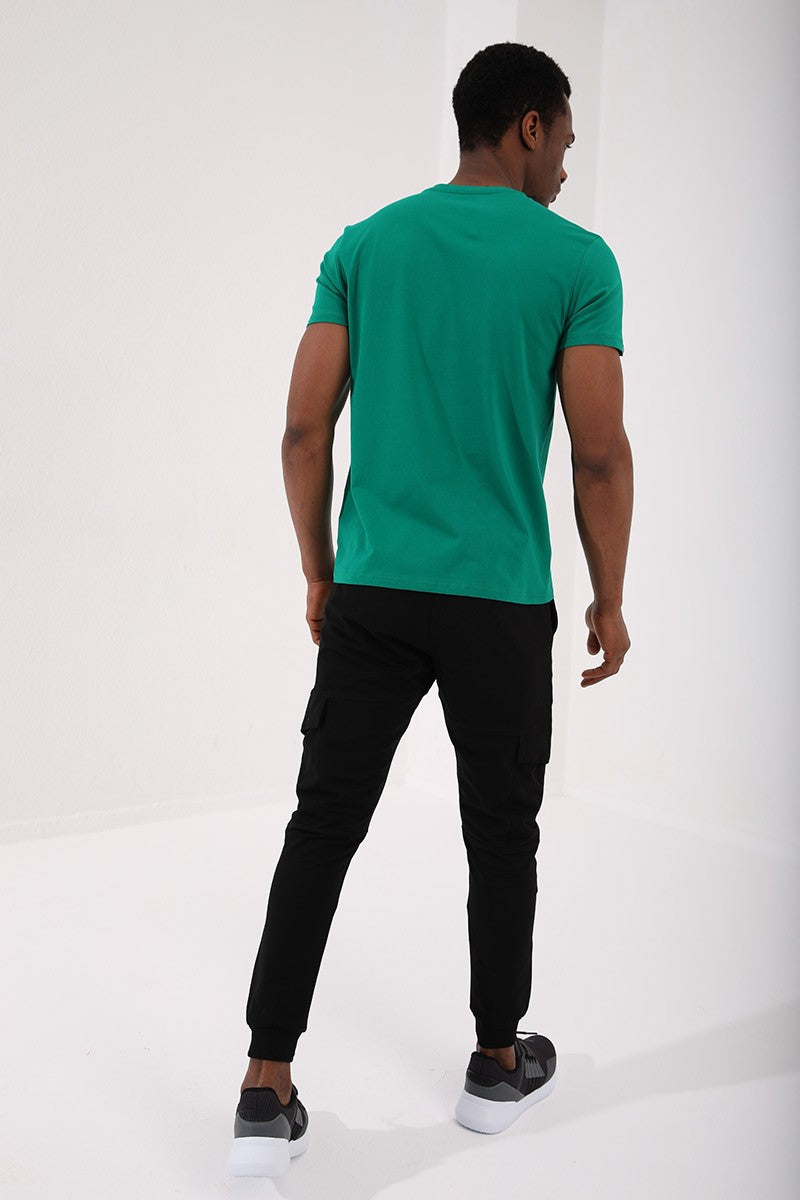 Dark Green Basic Short Sleeve Standard Fit V-Neck Men's T-Shirt - 87912
