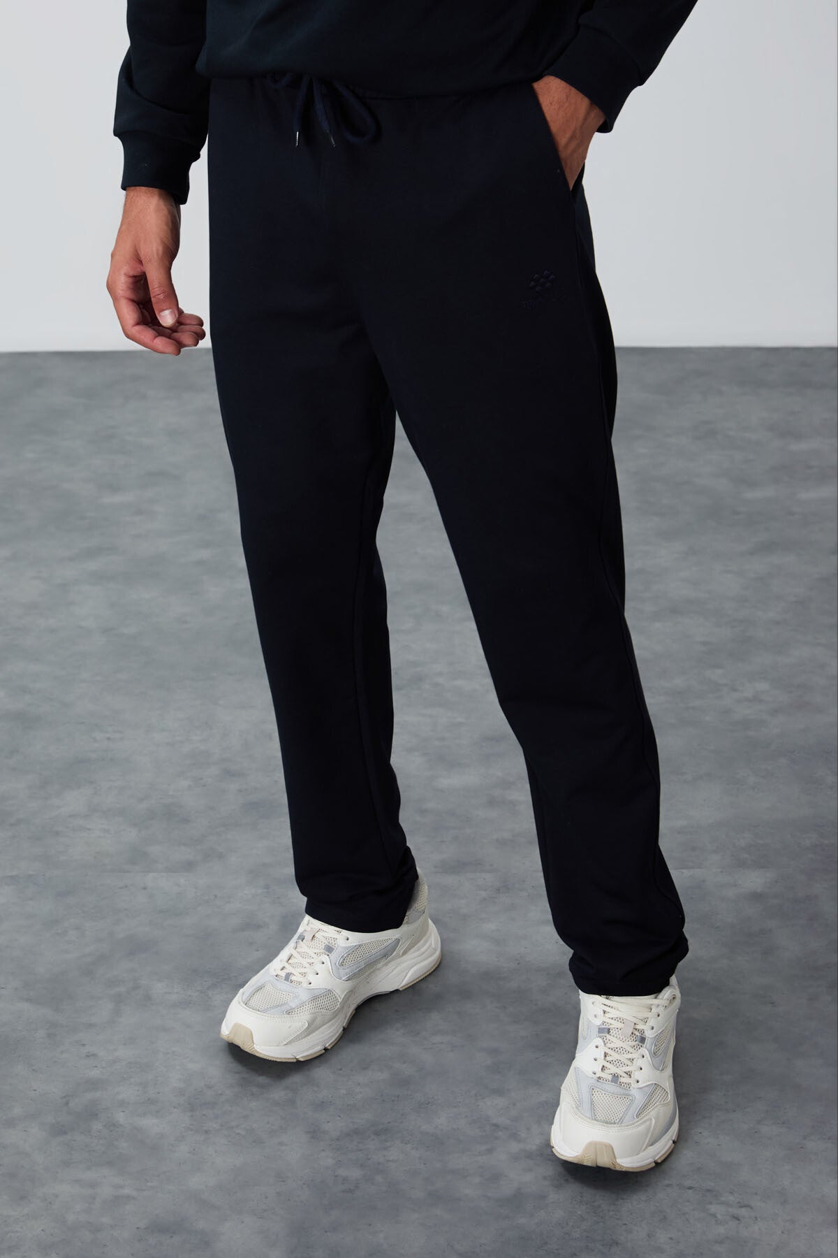 Navy Blue Laced Hem Standard Fit Classic Cuff Men's Tracksuit Bottom - 84682