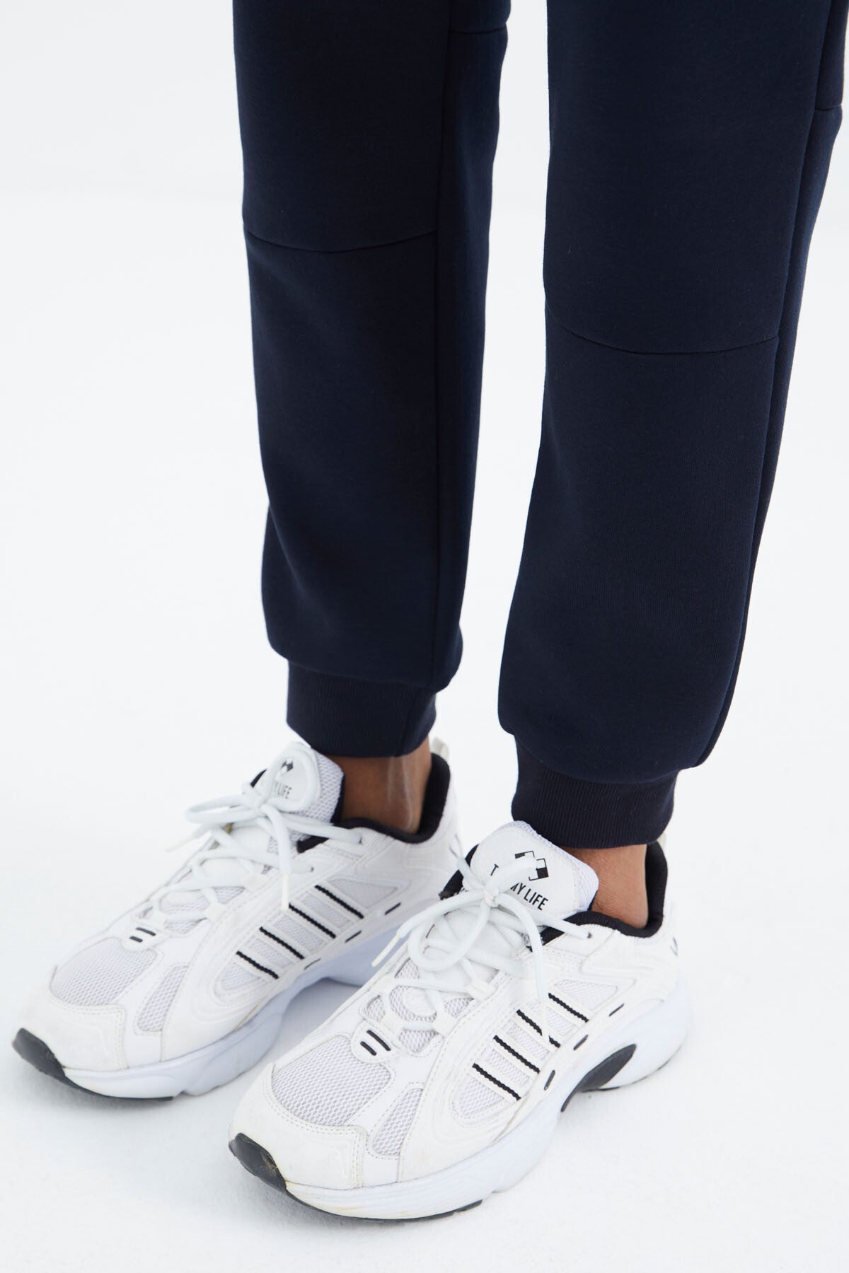 Navy Blue Laced Striped Detailed Relax Fit Men's Tracksuit Bottom - 82106