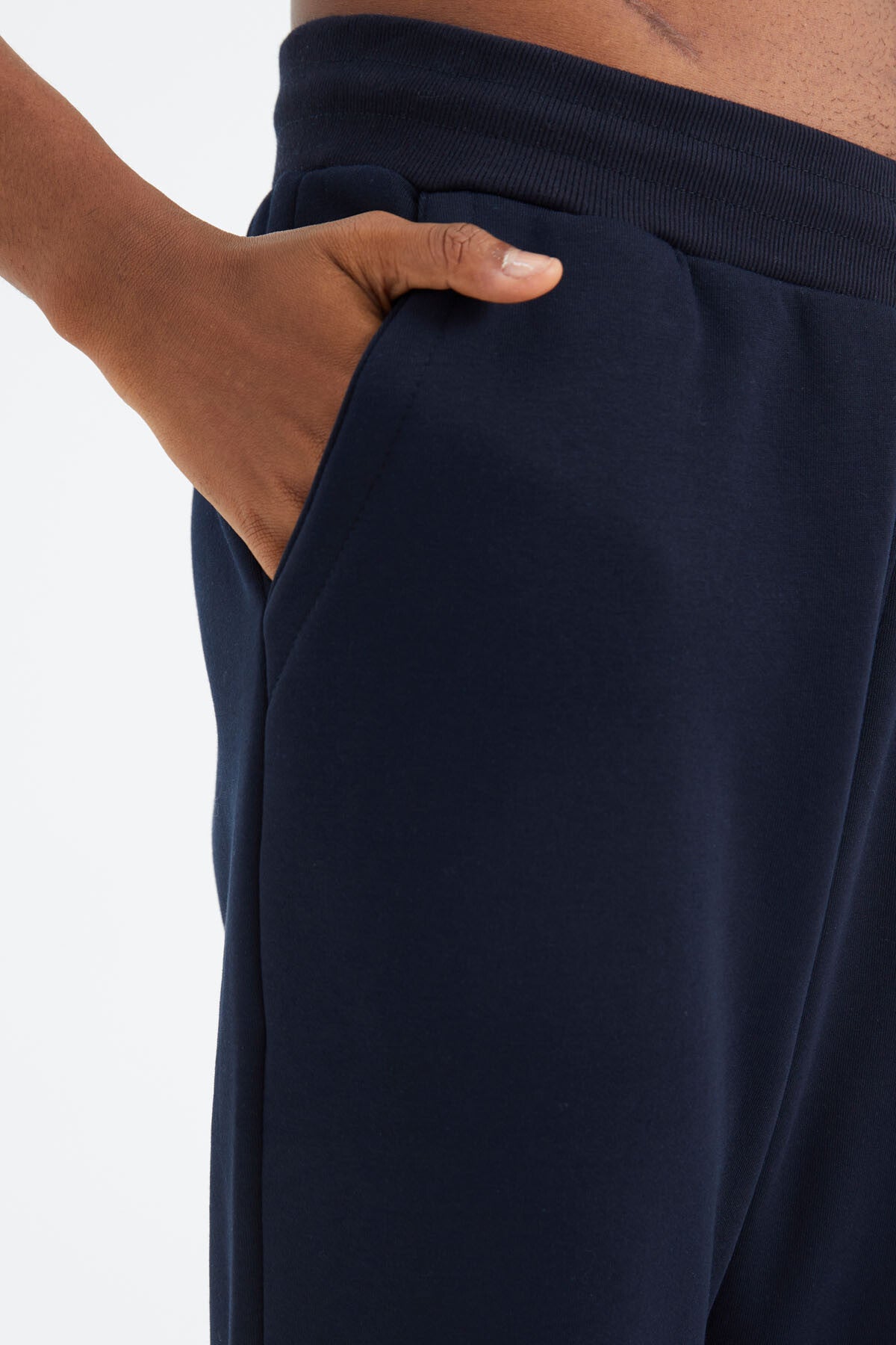 Navy Blue Laced Striped Detailed Relax Fit Men's Tracksuit Bottom - 82106