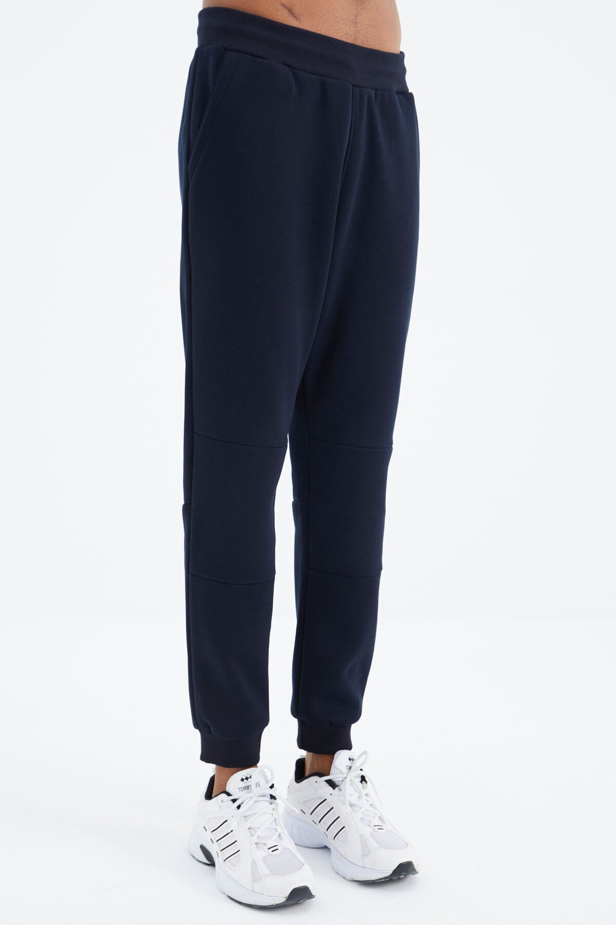 Navy Blue Laced Striped Detailed Relax Fit Men's Tracksuit Bottom - 82106