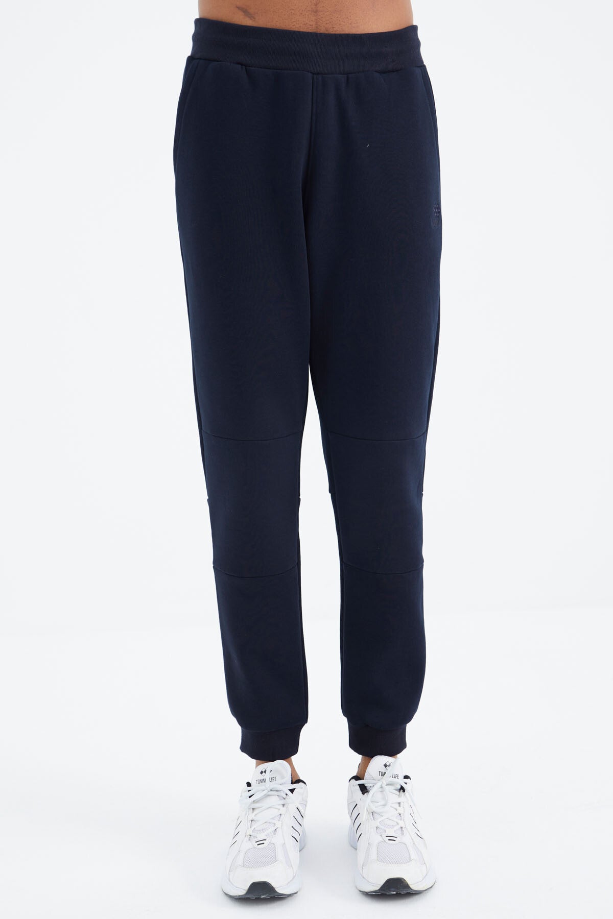 Navy Blue Laced Striped Detailed Relax Fit Men's Tracksuit Bottom - 82106