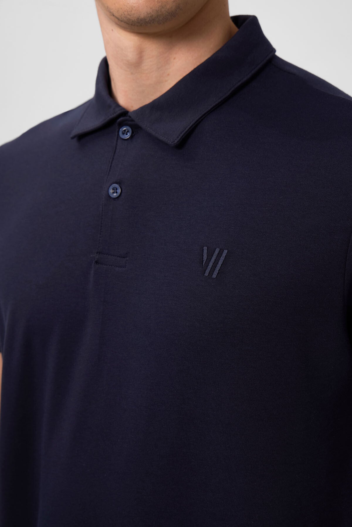 Navy Blue Basic Chest Logo Standard Fit Knitted Polo Collar Men's T-Shirt - 87768