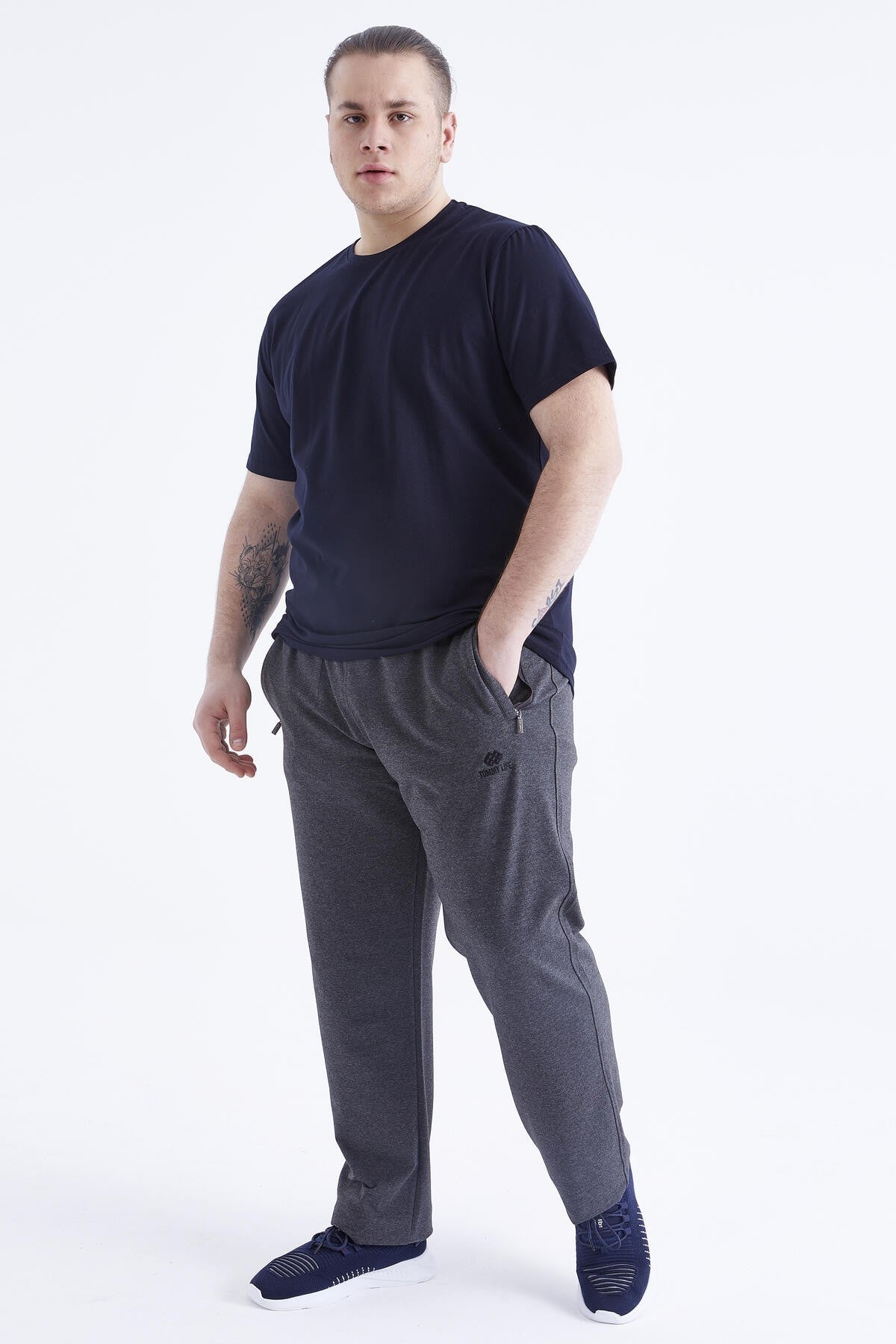Navy Blue Basic Short Sleeve O Neck Large Size Men's T-Shirt - 88072