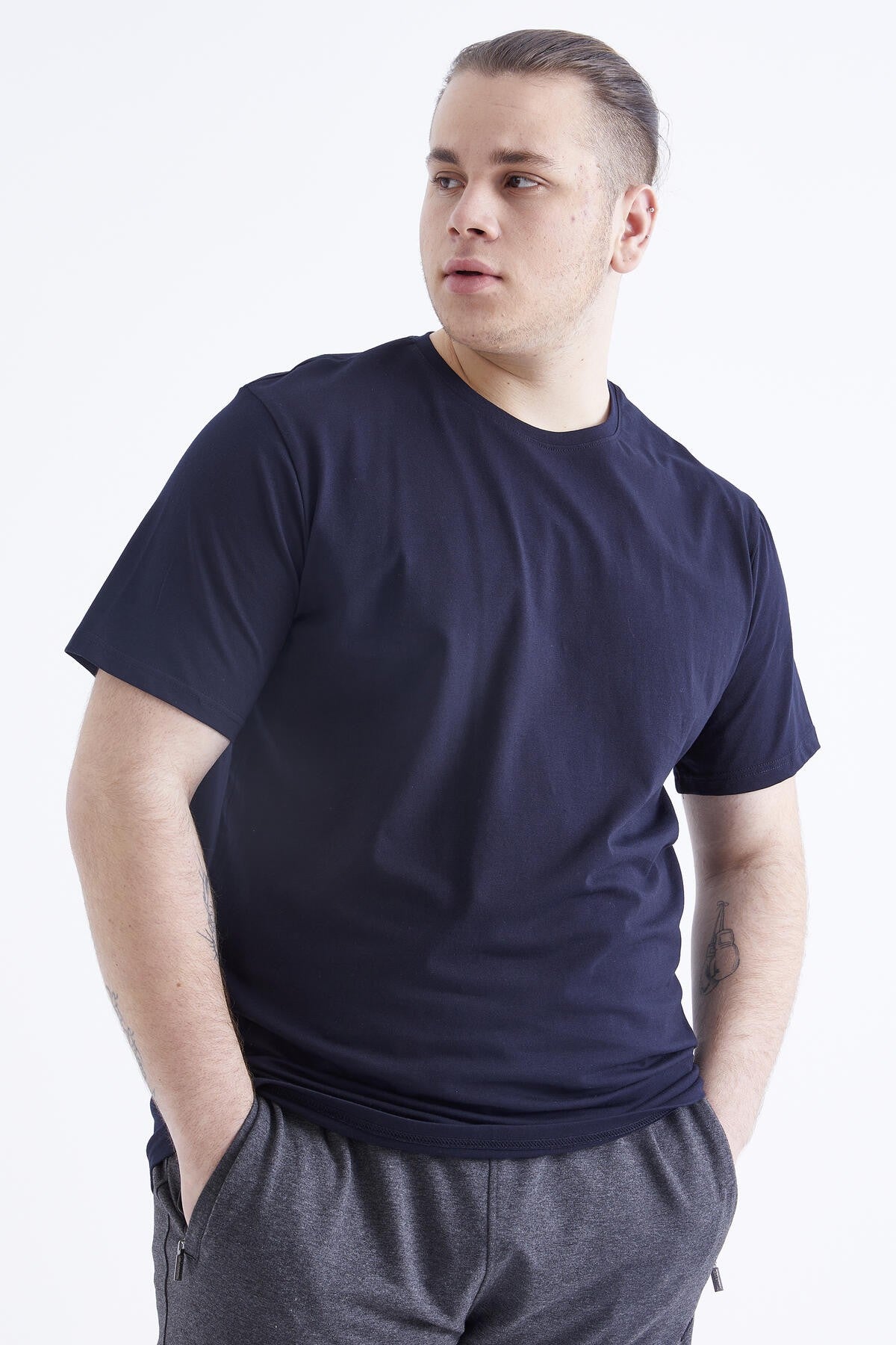 Navy Blue Basic Short Sleeve O Neck Large Size Men's T-Shirt - 88072