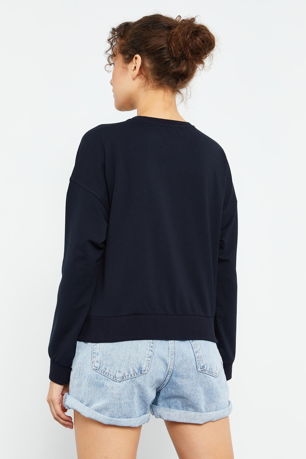 Navy Blue Basic Comfort Fit O-Neck Women's Sweatshirt - 97114