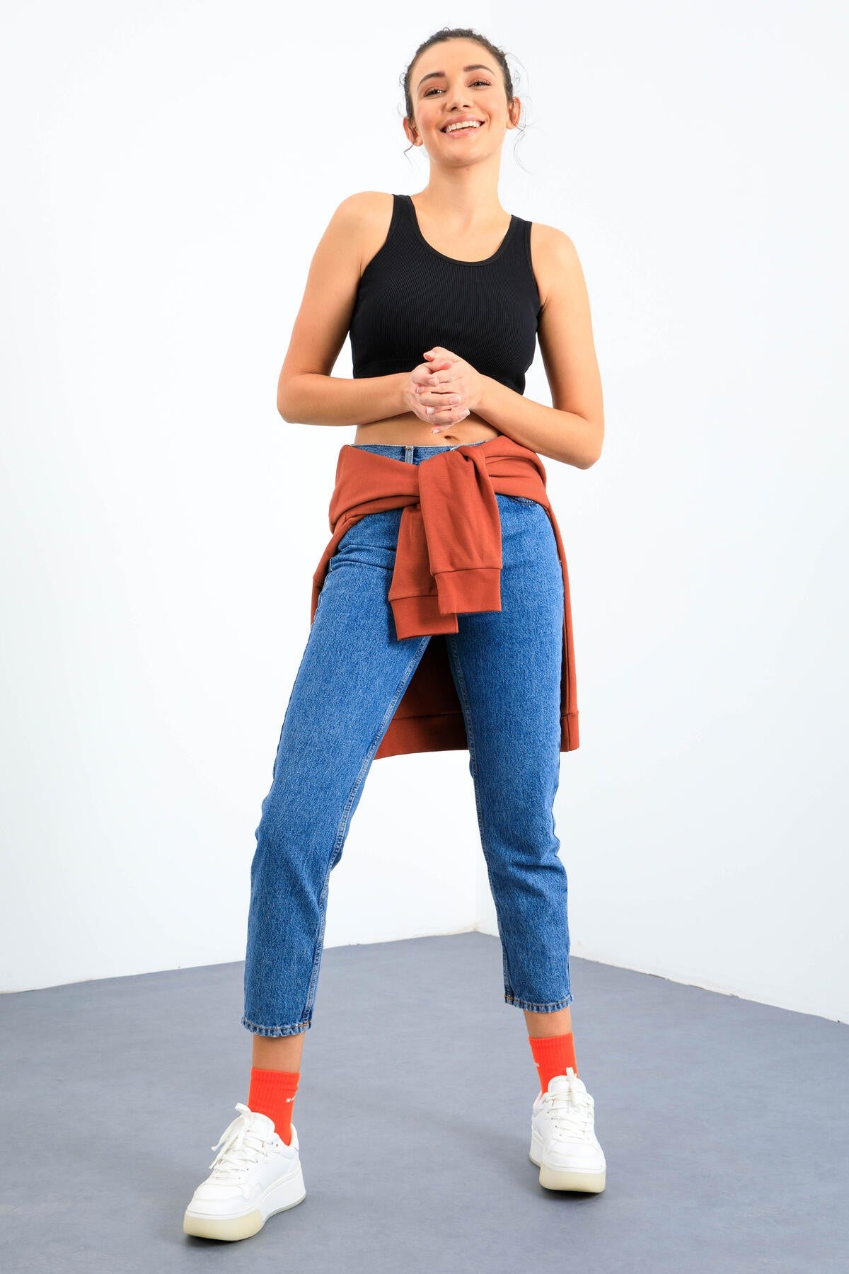 Navy Blue Basic Zero Sleeve Slim Fit U Neck Women's Crop Top Singlet - 97160
