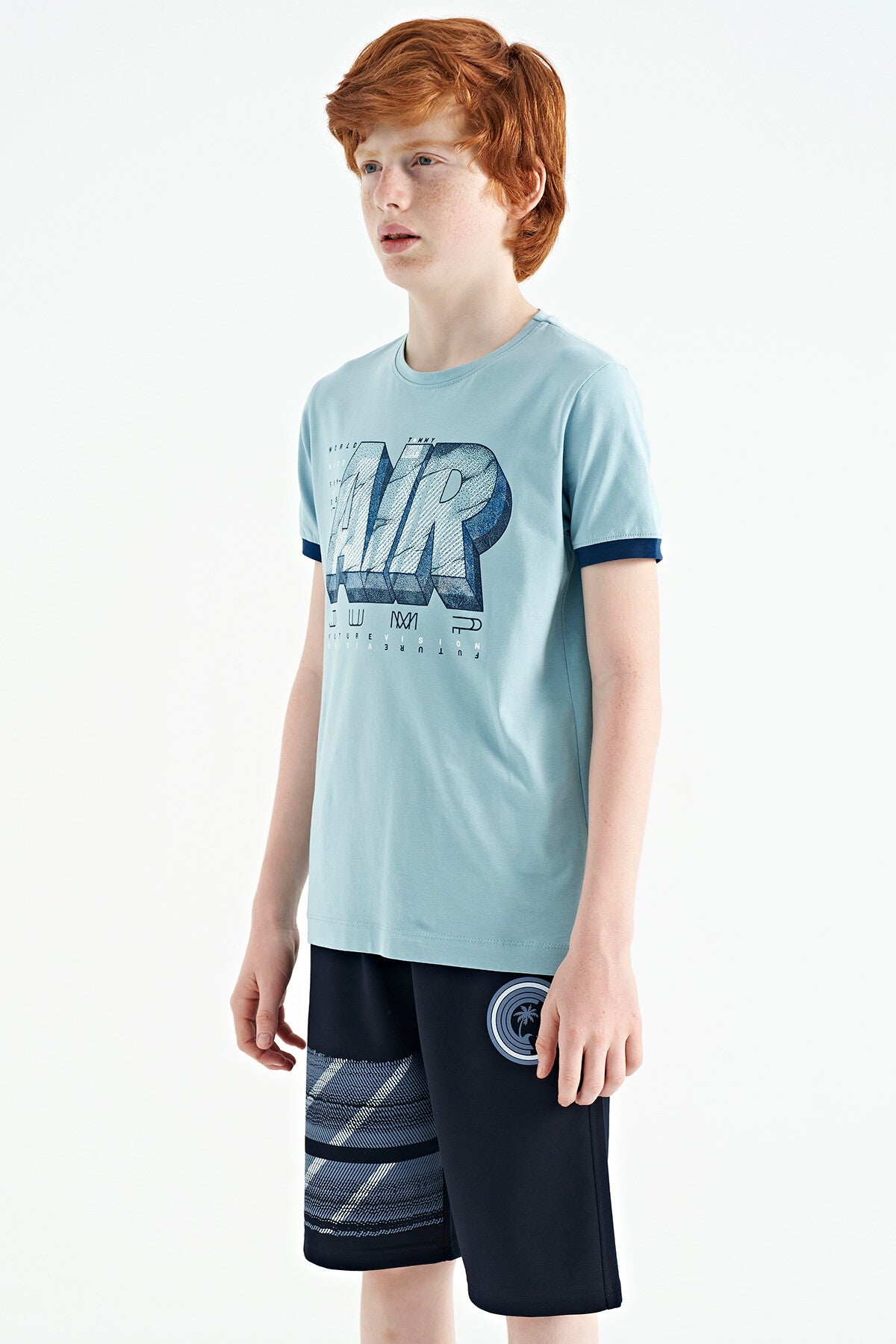 Navy Blue Printed Detailed Laced Standard Fit Boys Shorts - 11125