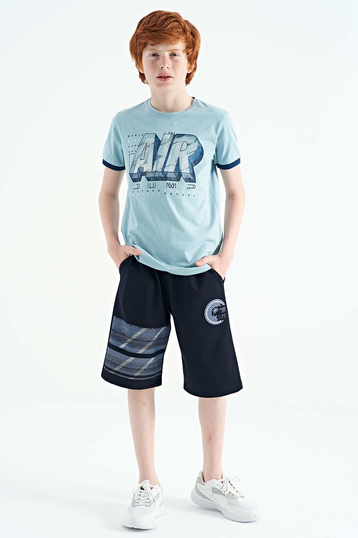 Navy Blue Printed Detailed Laced Standard Fit Boys Shorts - 11125