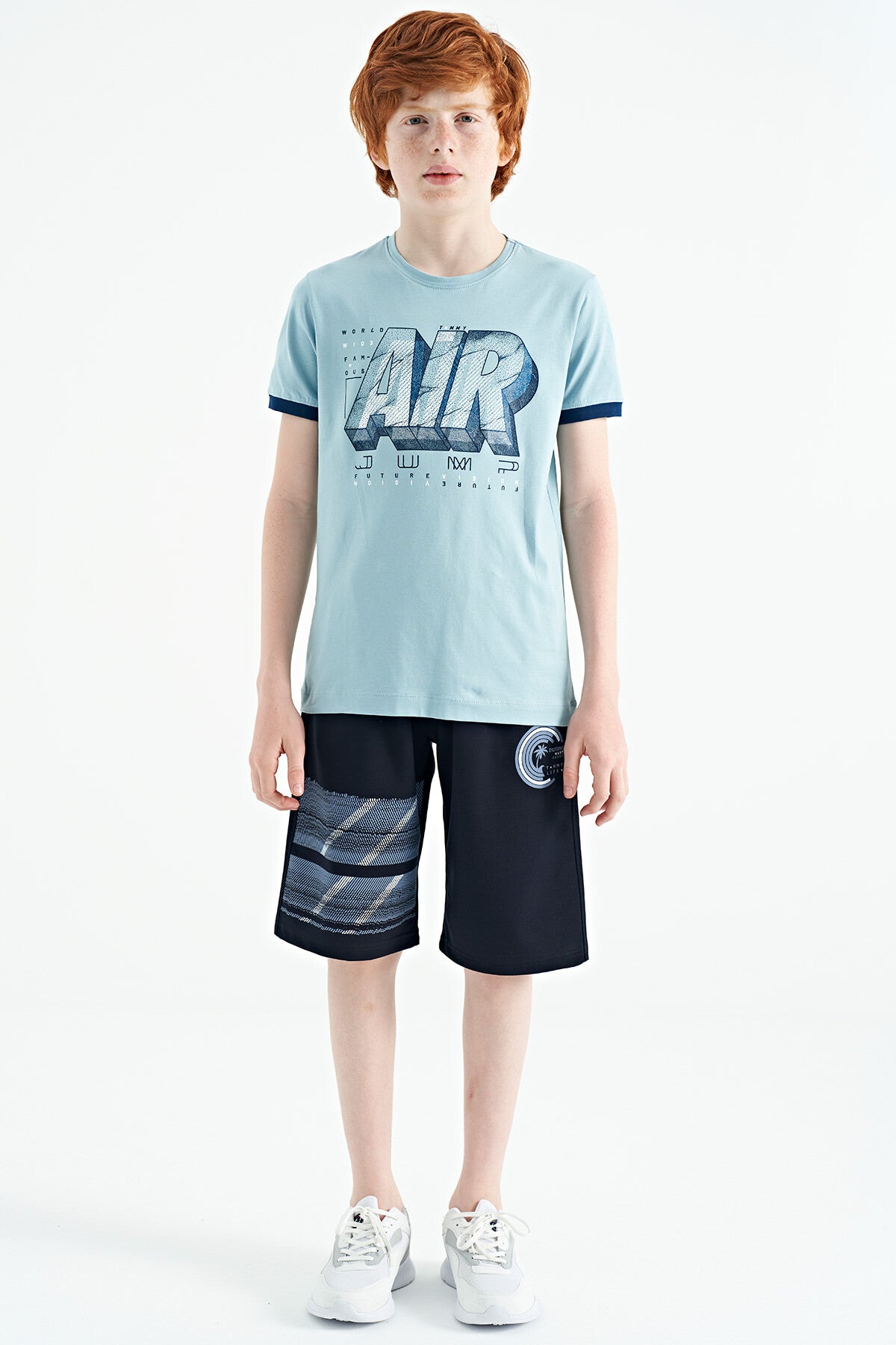 Navy Blue Printed Detailed Laced Standard Fit Boys Shorts - 11125