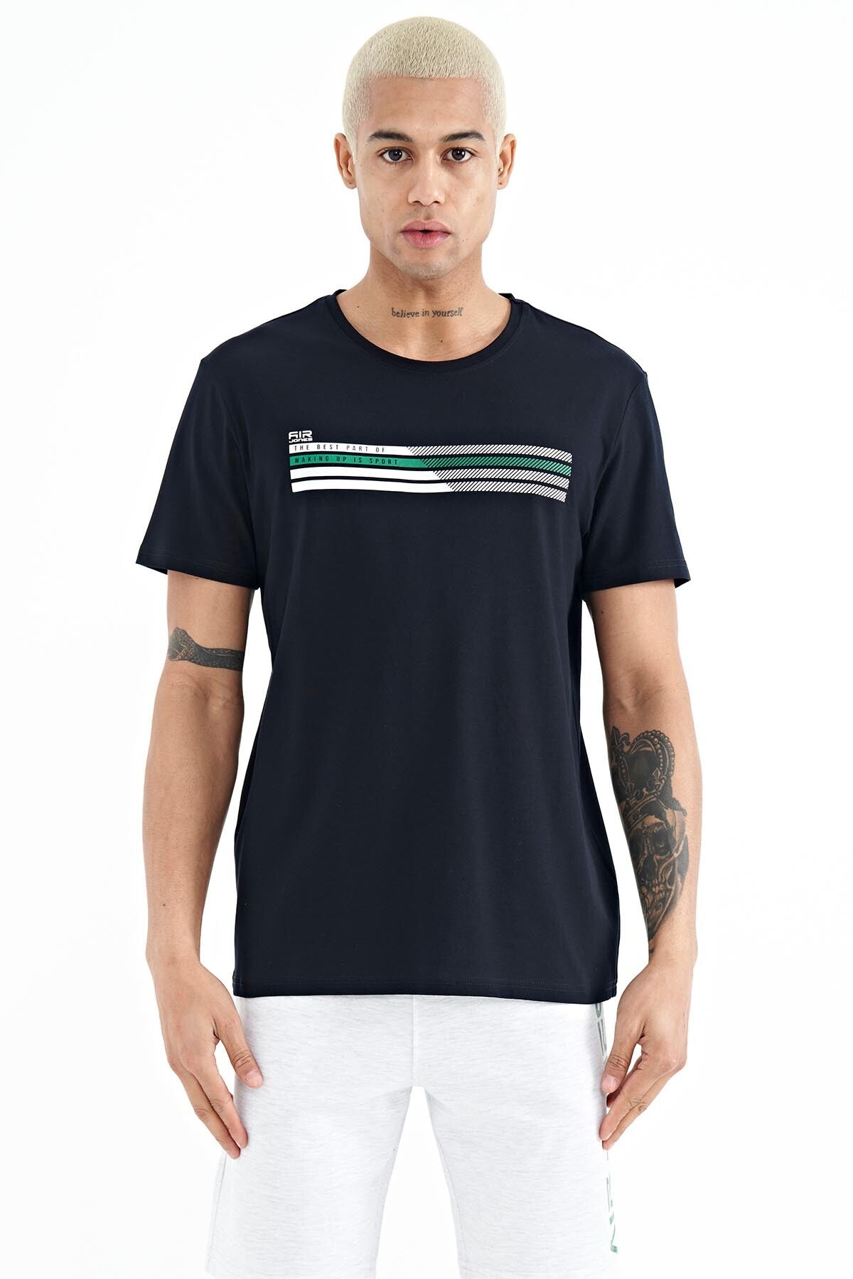 Navy Blue O Collar Men's T-Shirt - 88229