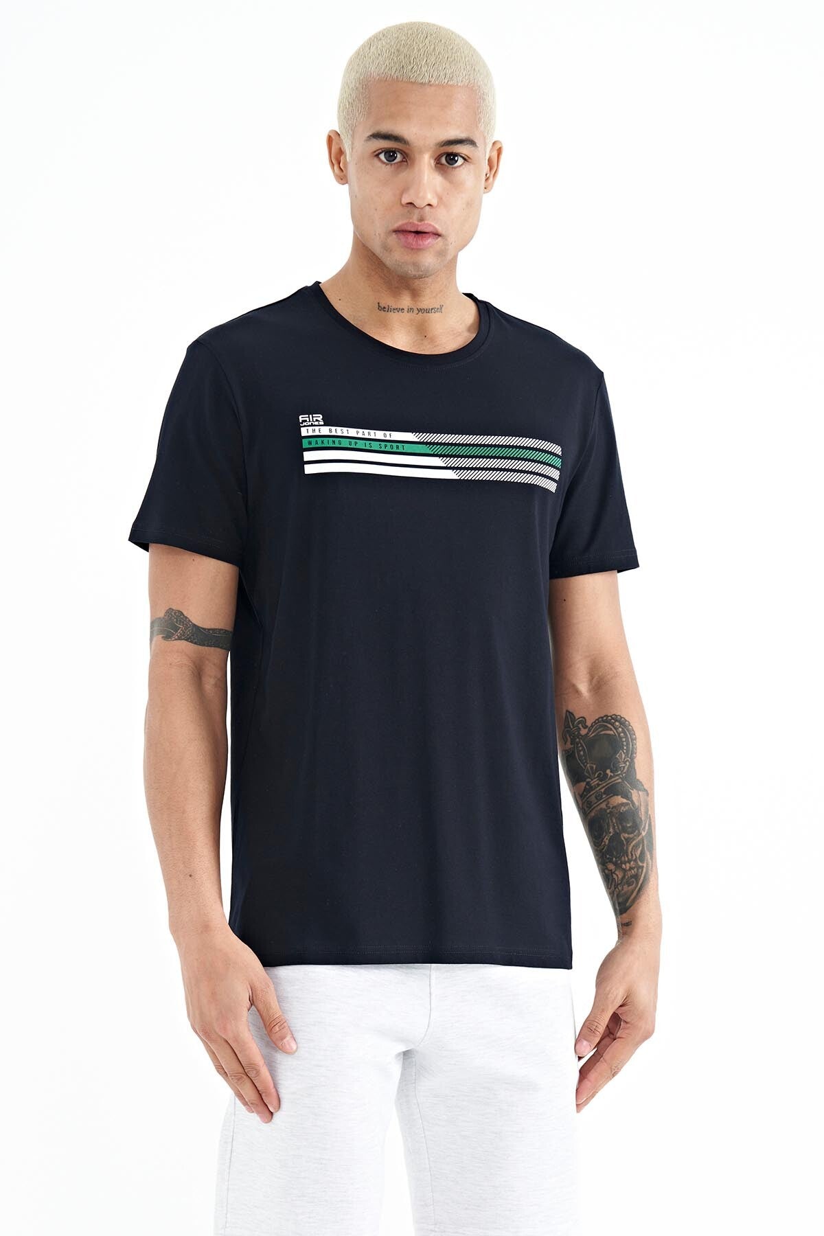 Navy Blue O Collar Men's T-Shirt - 88229
