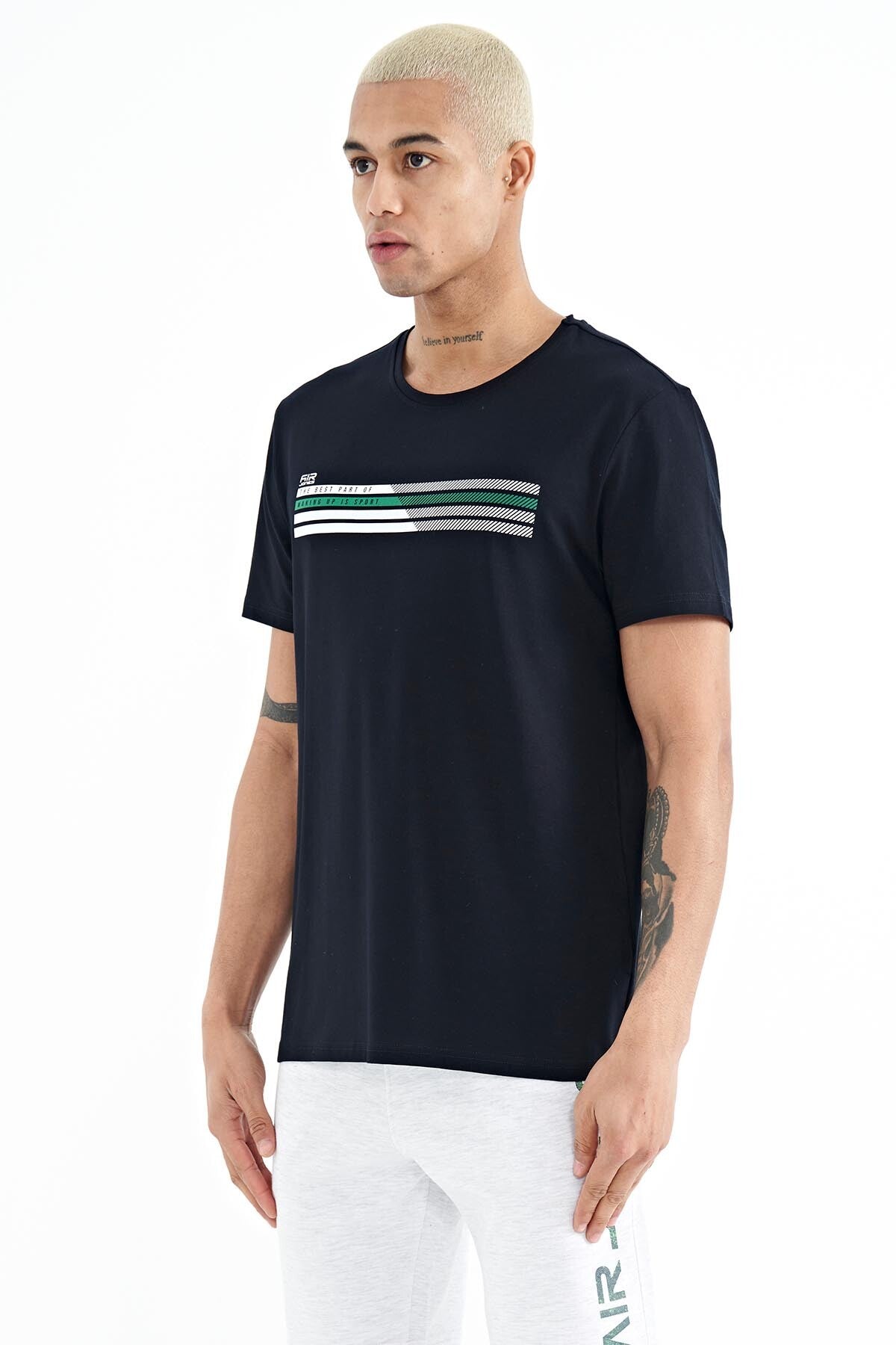 Navy Blue O Collar Men's T-Shirt - 88229