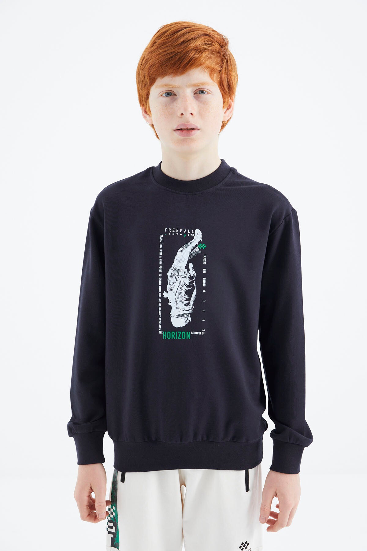 Navy Blue Printed Boys' Sweatshirt - 11174
