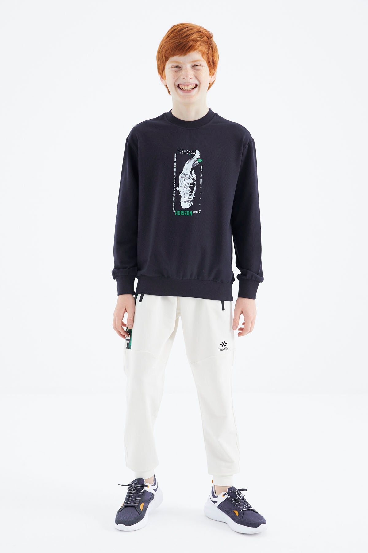 Navy Blue Printed Boys' Sweatshirt - 11174
