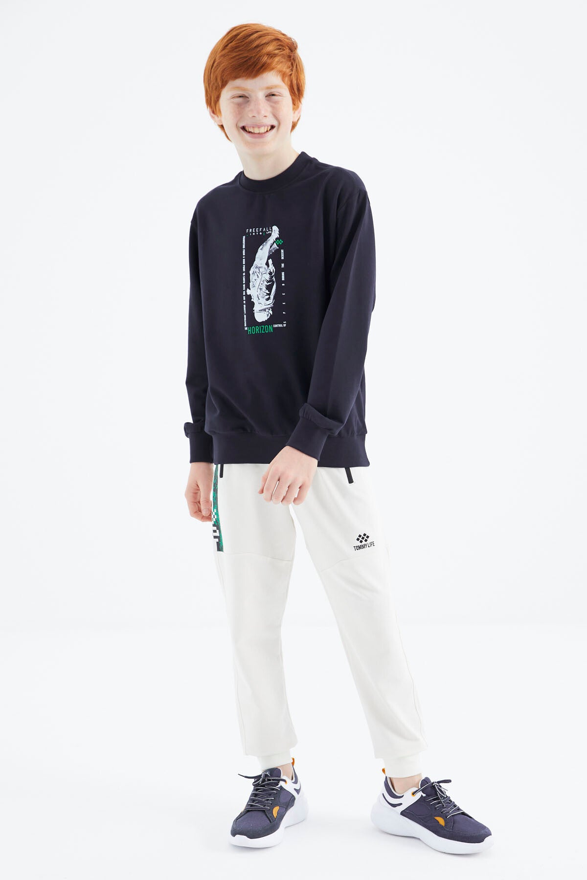 Navy Blue Printed Boys' Sweatshirt - 11174