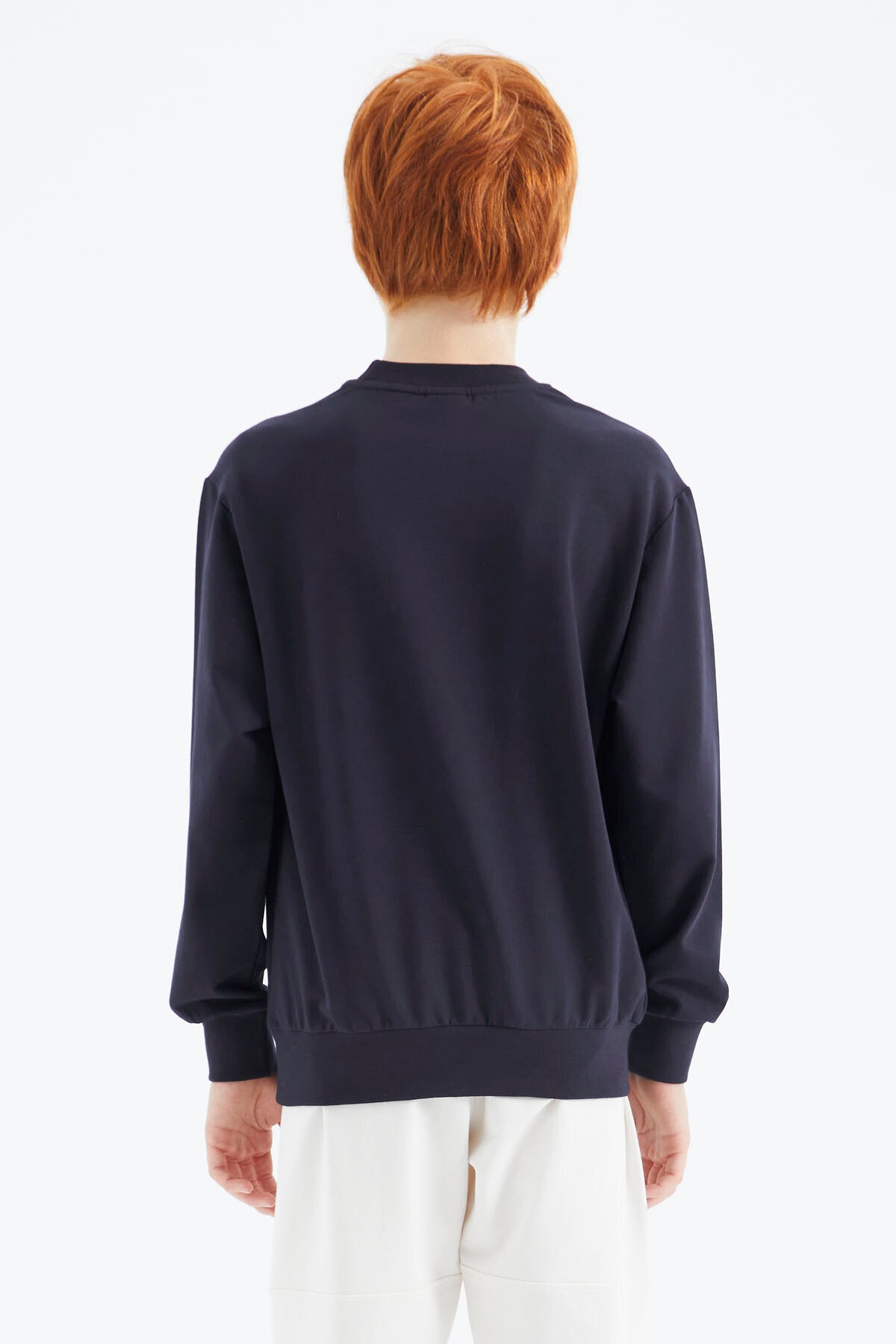 Navy Blue Printed Boys' Sweatshirt - 11174
