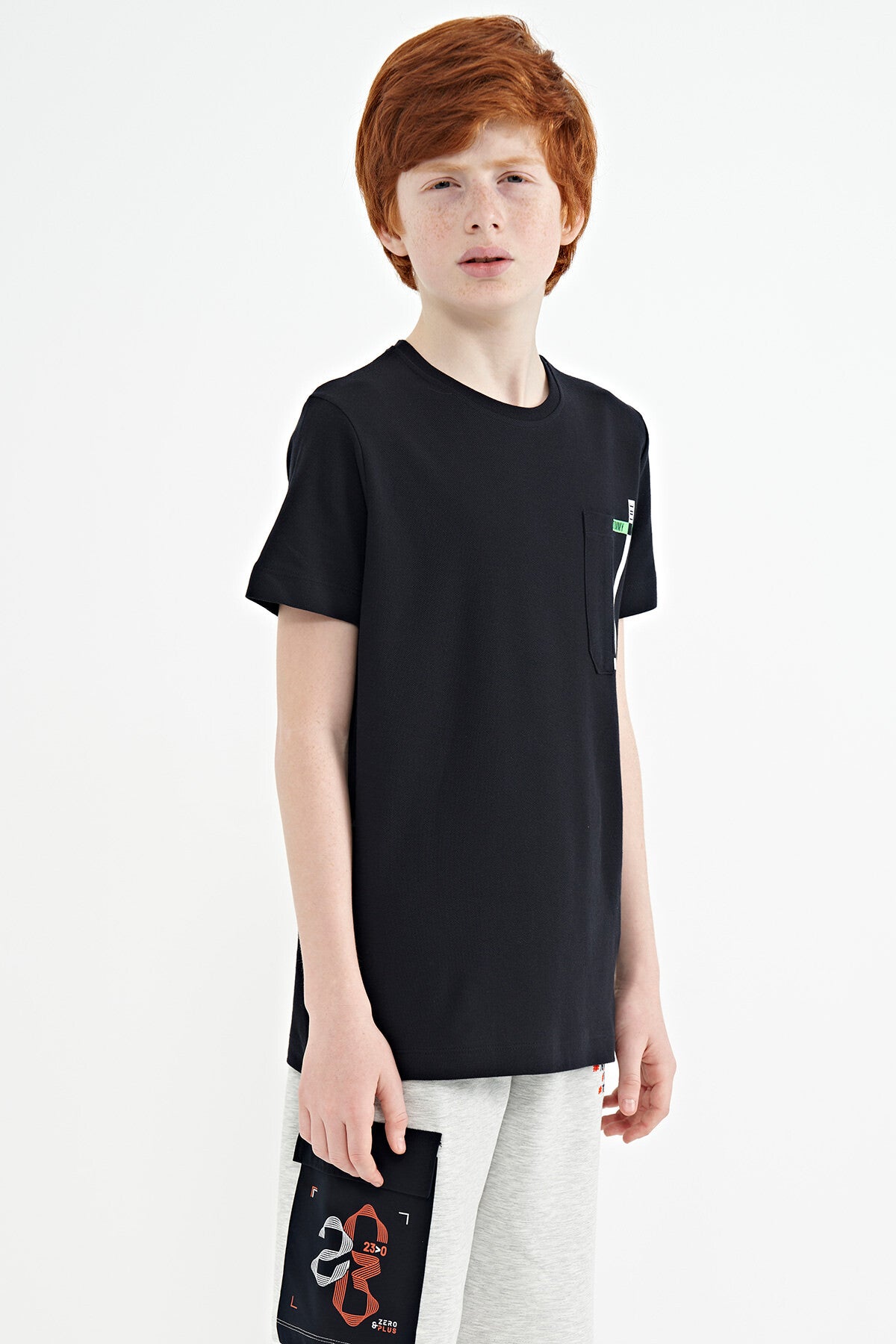 Navy Blue Detailed O Collar Standard Fit Boys' T-Shirt - 11120