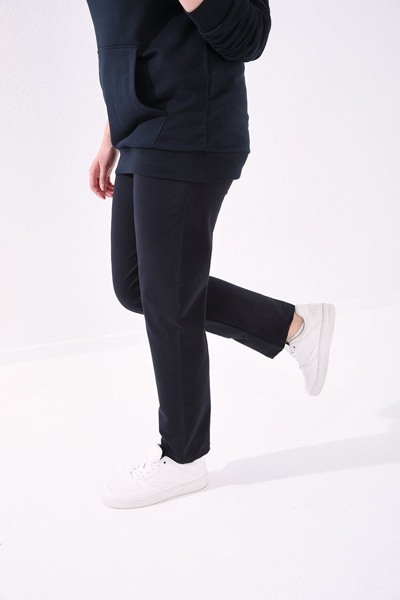 Navy Blue Cuffed Comfort Fit Classic Hem Women's Plus Size Tracksuit Bottom - 94014