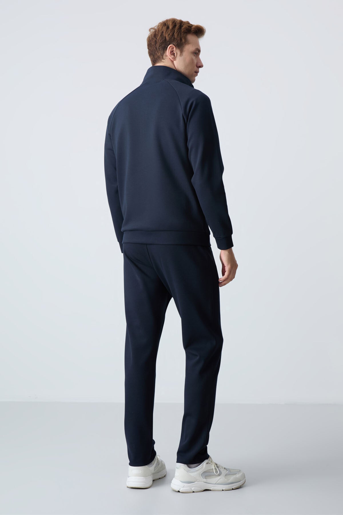 Navy Blue High Collar Two-Tone Comfort Fit Classic Hem Men's Tracksuit Set - 85113