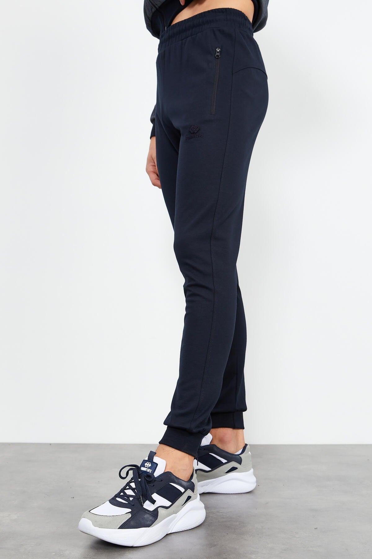 Navy Blue High Collar Two-Tone Standard Fit Cuff Men's Tracksuit Set - 85142
