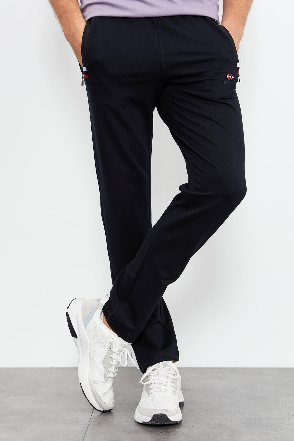 Navy Blue Zippered Hem Classic Fit Men's Tracksuit Bottom - 84649