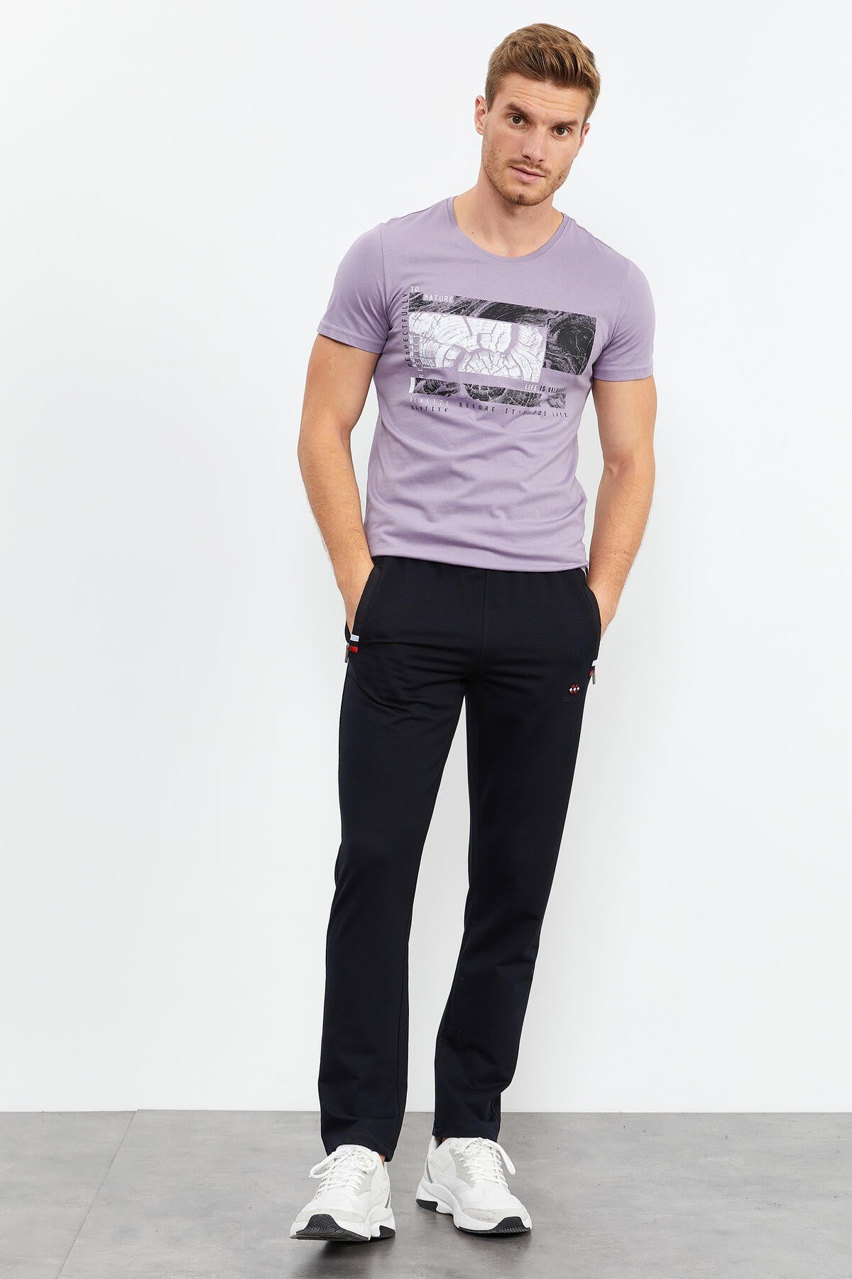Navy Blue Zippered Hem Classic Fit Men's Tracksuit Bottom - 84649