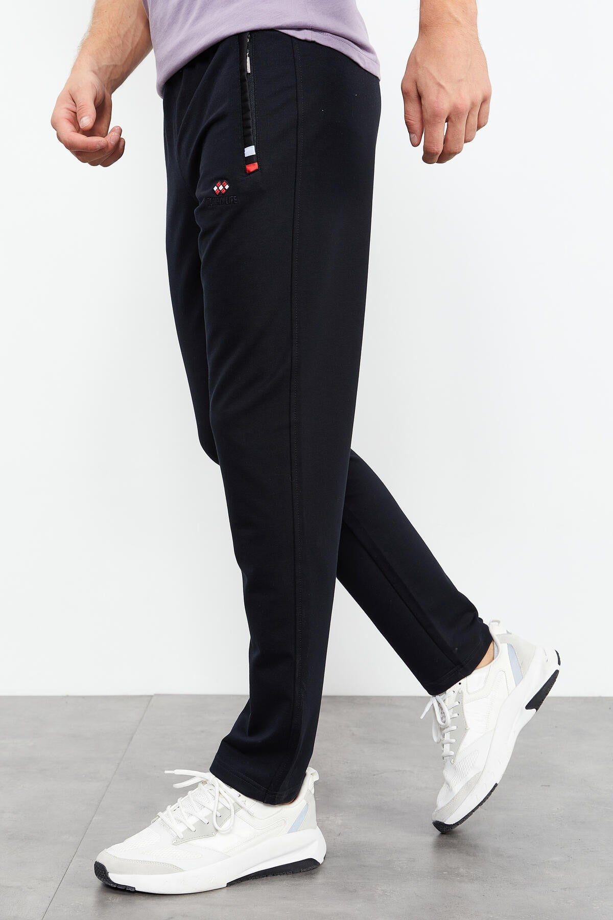 Navy Blue Zippered Hem Classic Fit Men's Tracksuit Bottom - 84649