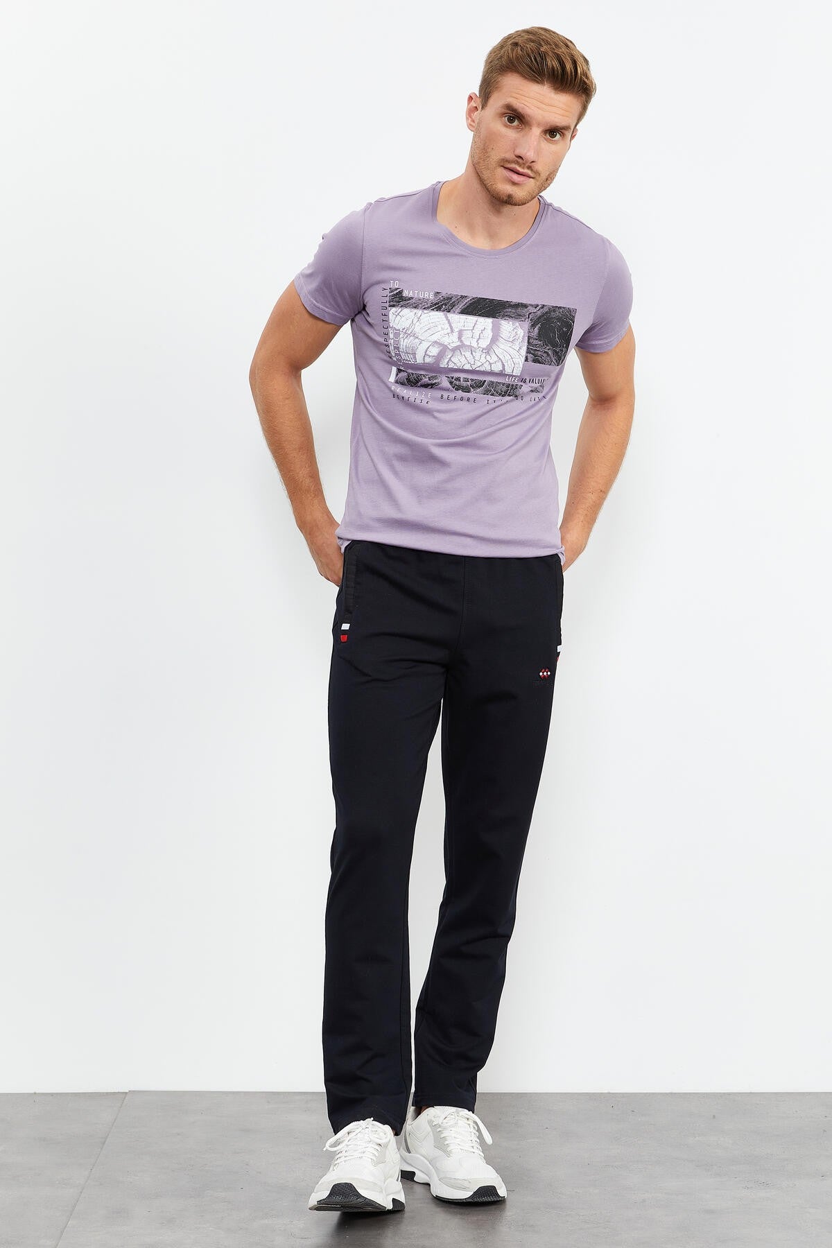 Navy Blue Zippered Hem Classic Fit Men's Tracksuit Bottom - 84649