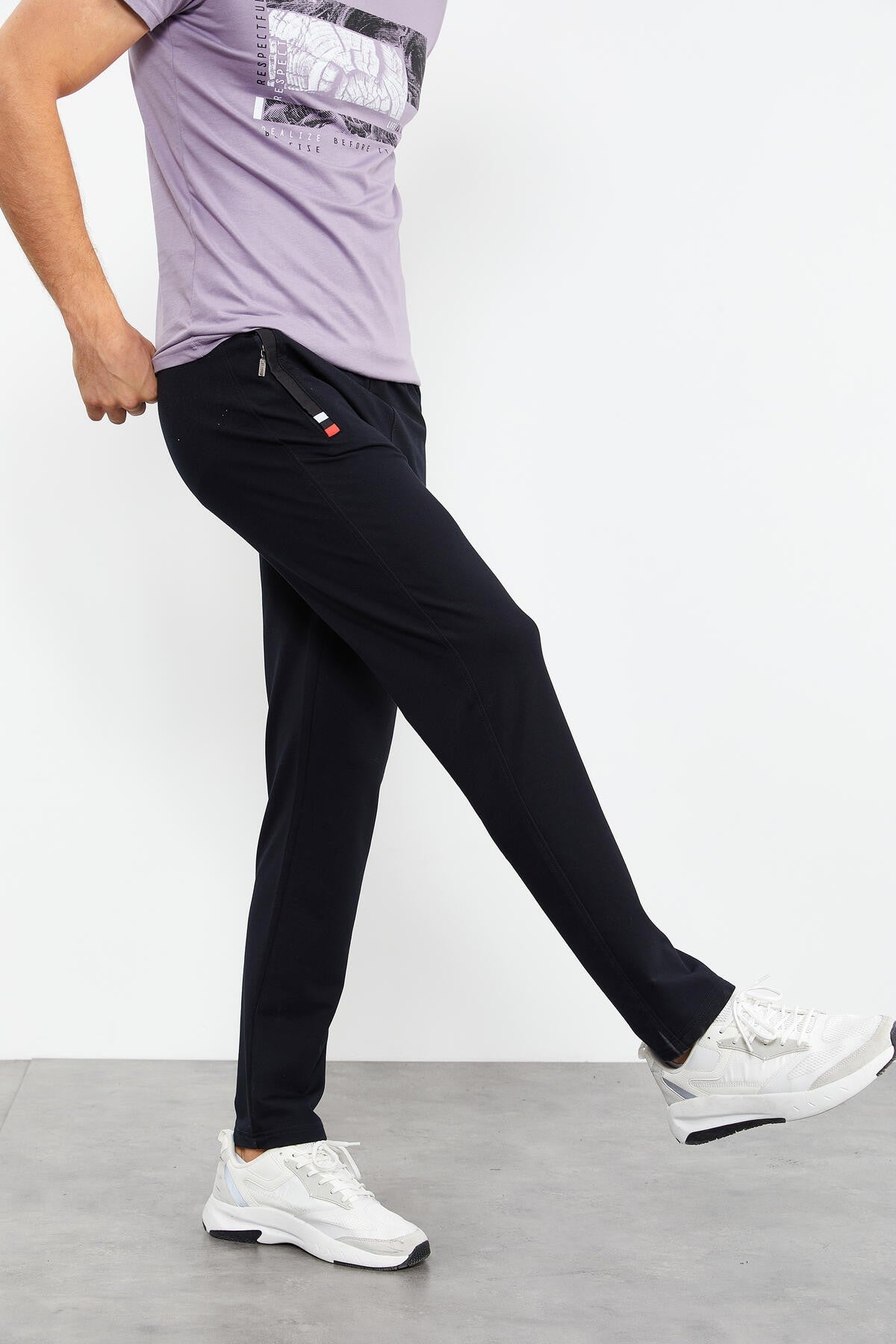 Navy Blue Zippered Hem Classic Fit Men's Tracksuit Bottom - 84649